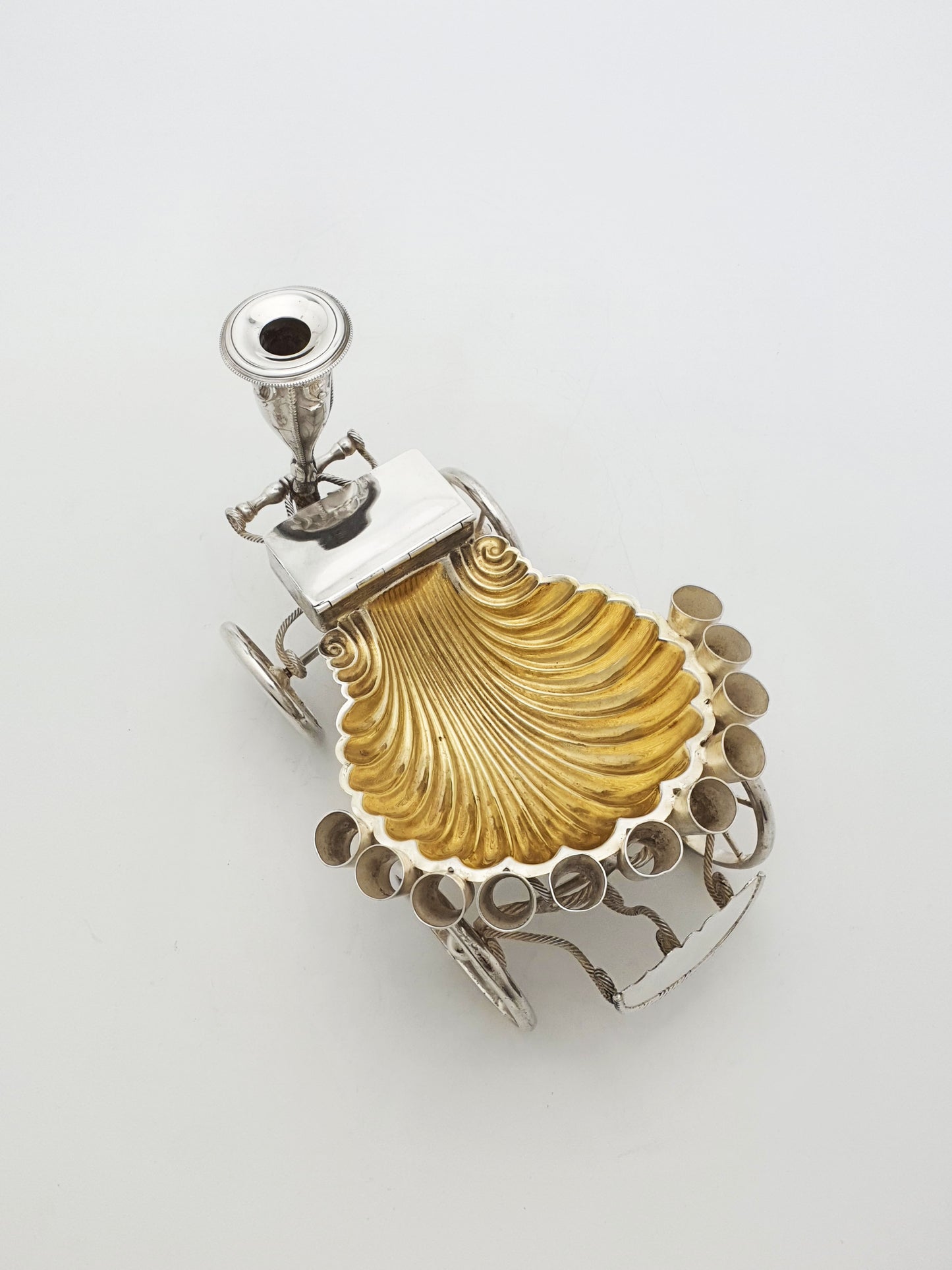 Unusual Antique Victorian Cigar Trolley With Gilt Shell Ashtray – circa 1860