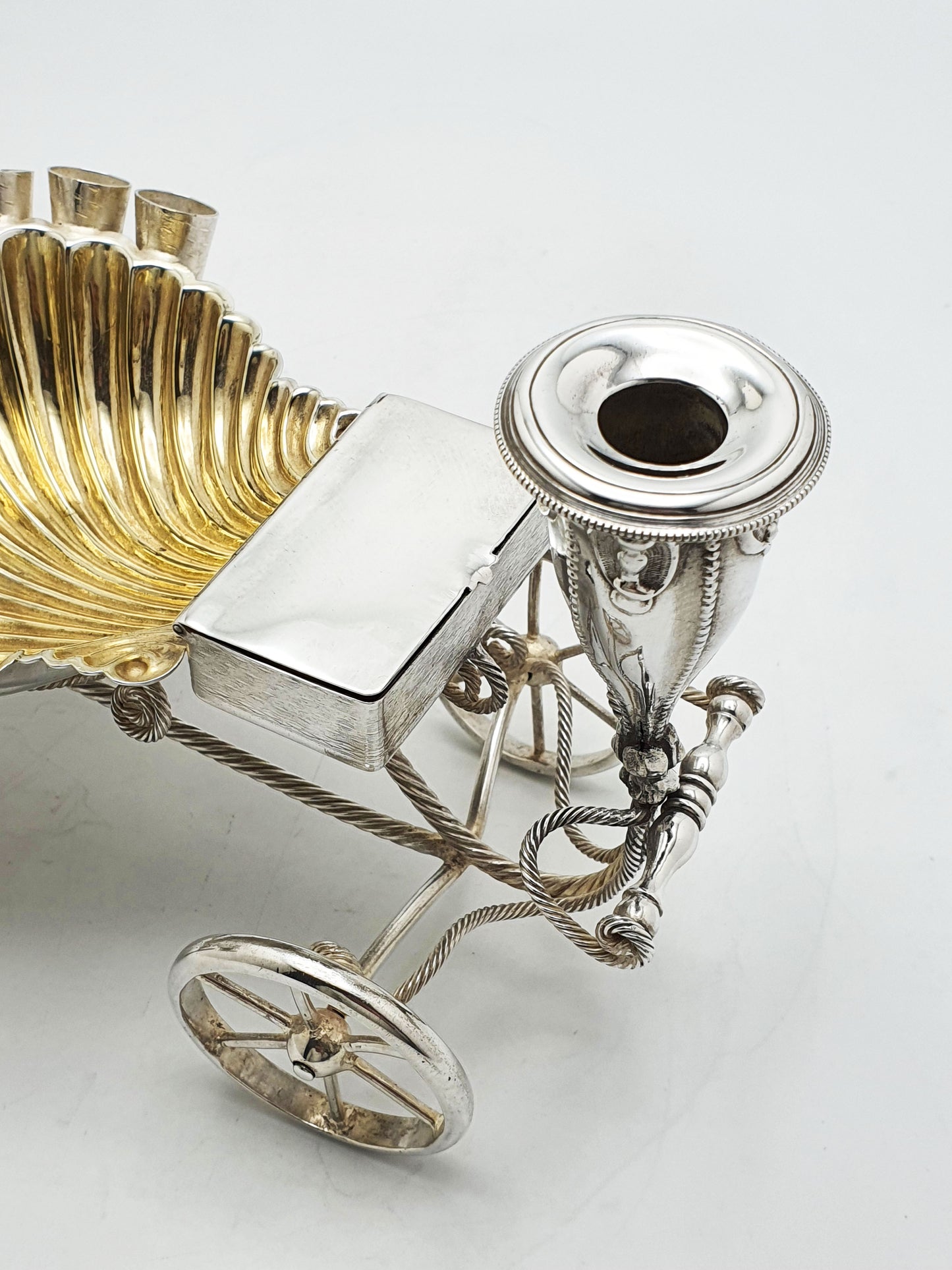Unusual Antique Victorian Cigar Trolley With Gilt Shell Ashtray – circa 1860