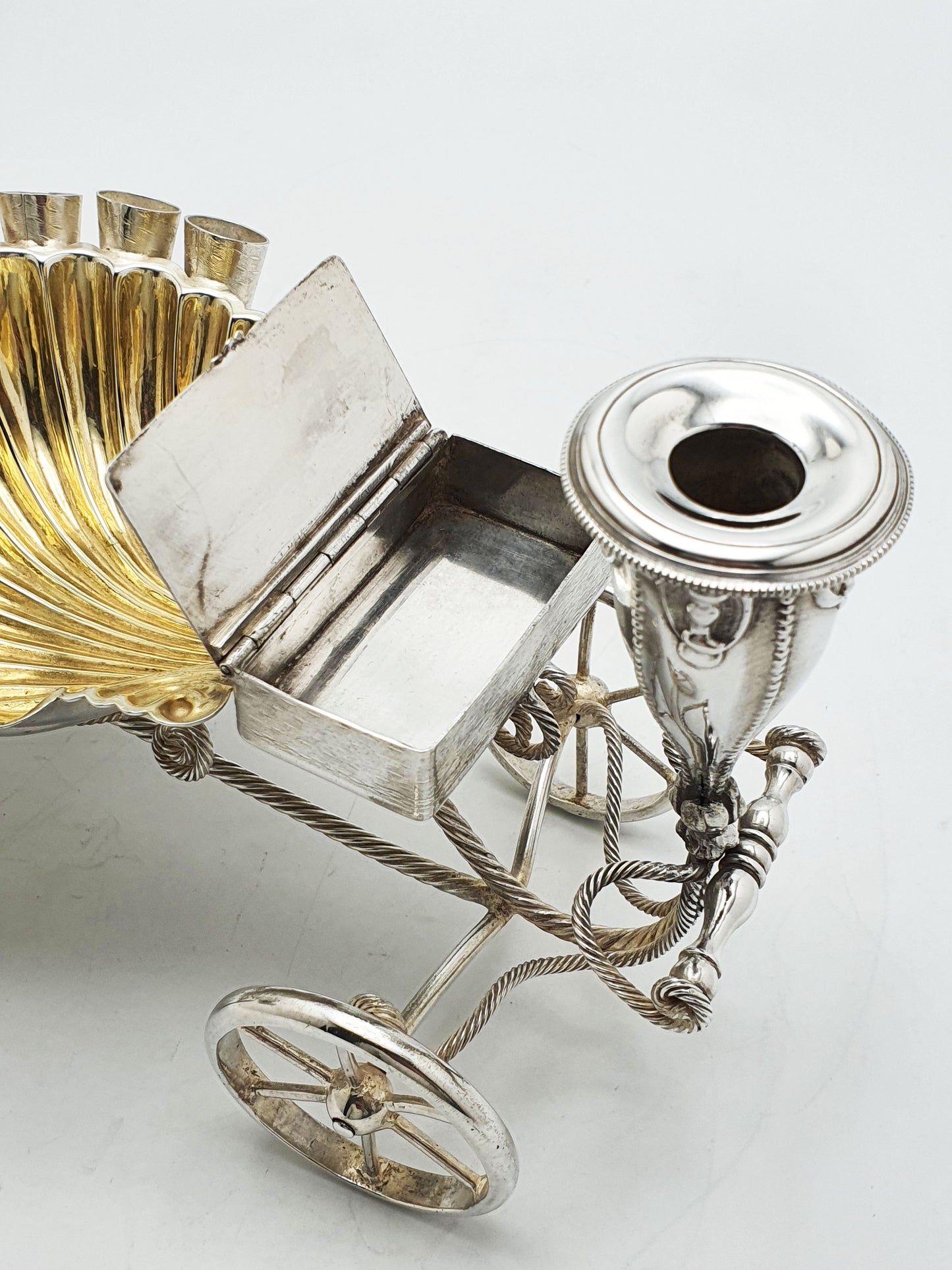 Unusual Antique Victorian Cigar Trolley With Gilt Shell Ashtray – circa 1860