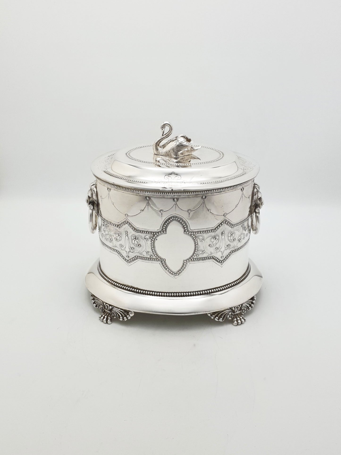 Splendid Antique Victorian Swan Finial Biscuit Barrel – circa 1880