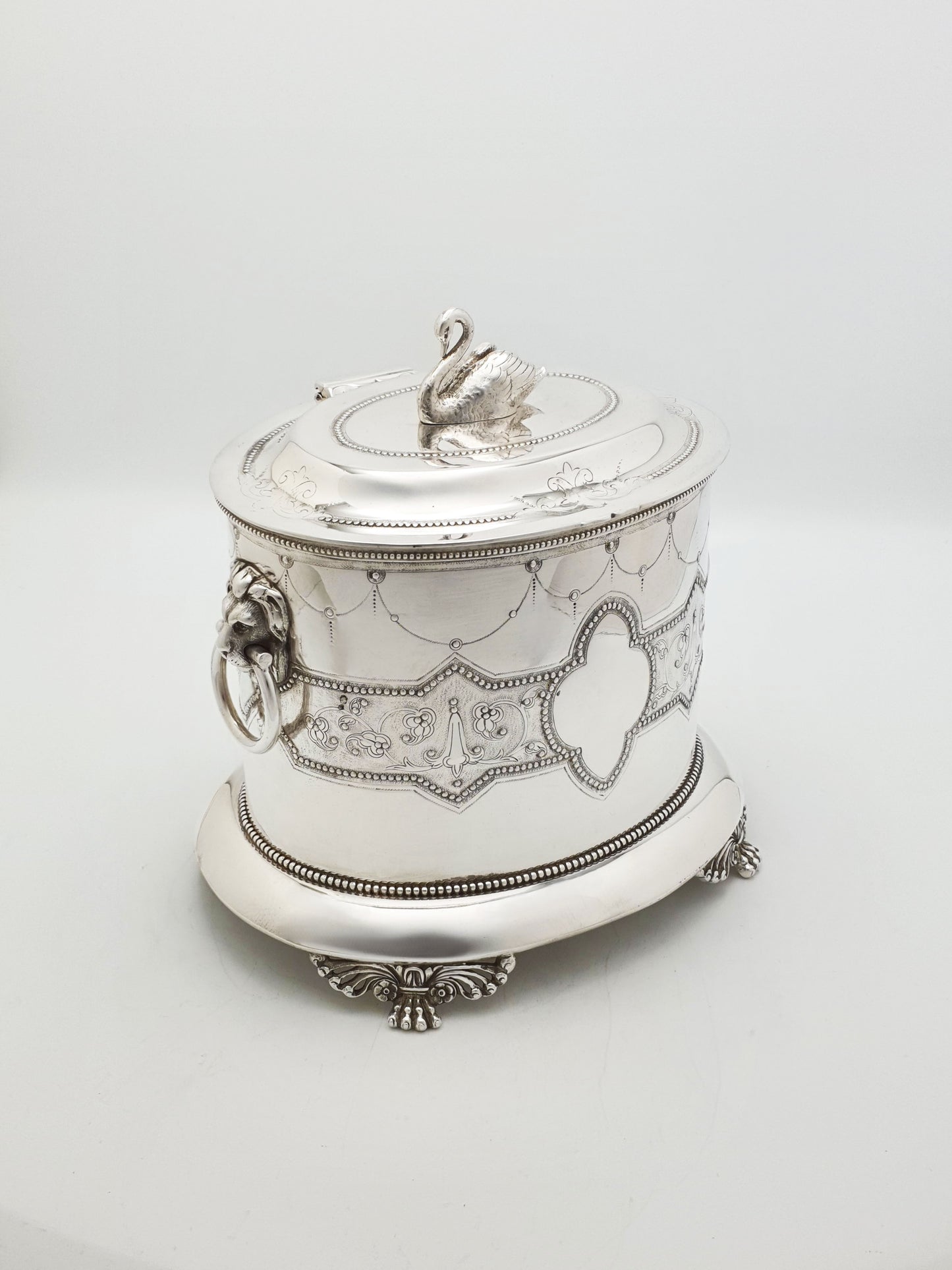 Splendid Antique Victorian Swan Finial Biscuit Barrel – circa 1880