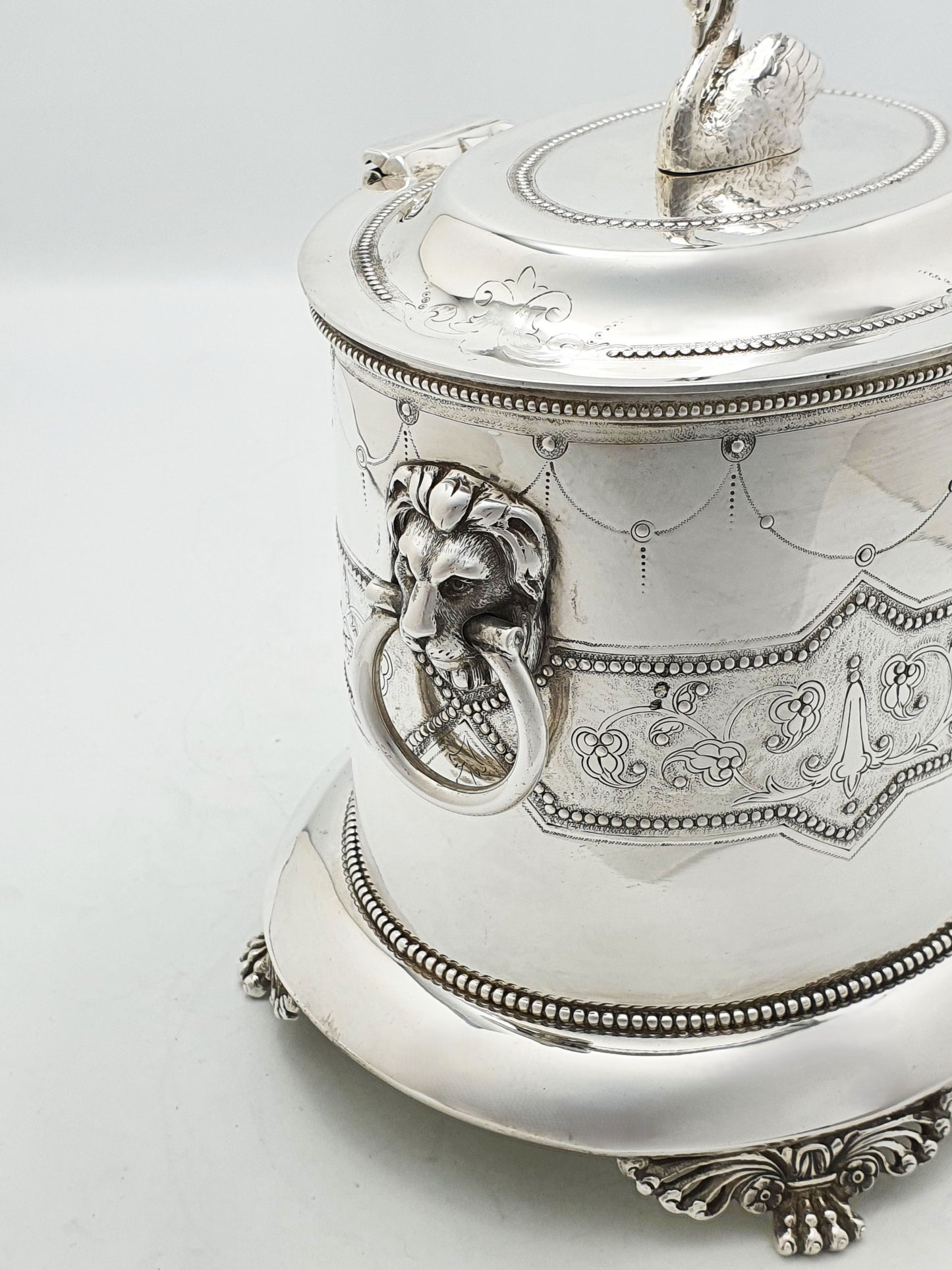 Splendid Antique Victorian Swan Finial Biscuit Barrel – circa 1880