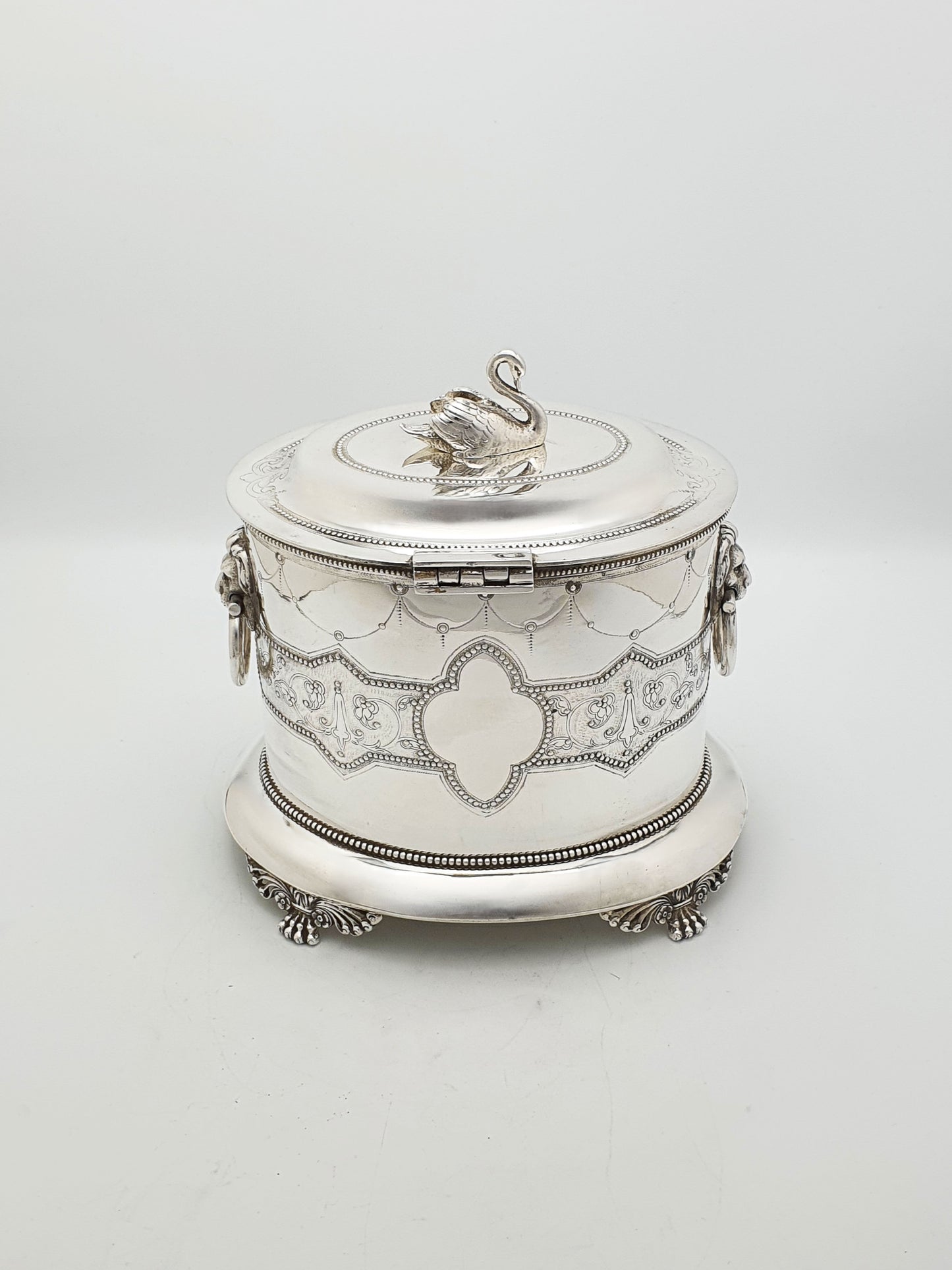 Splendid Antique Victorian Swan Finial Biscuit Barrel – circa 1880