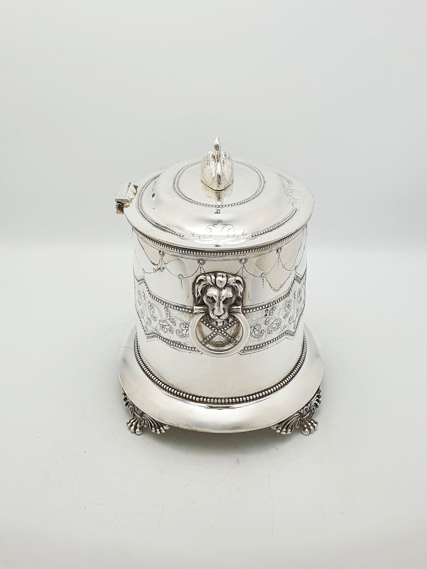 Splendid Antique Victorian Swan Finial Biscuit Barrel – circa 1880