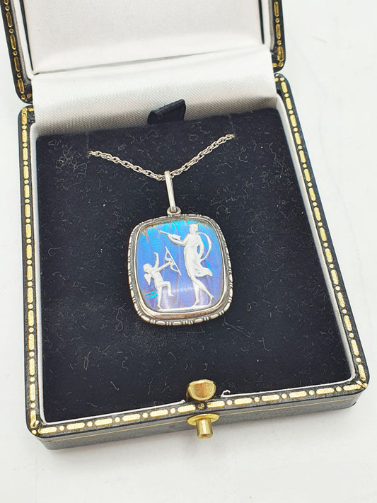 Antique Sterling Silver Butterfly Wing Pendant on Chain – circa 1920