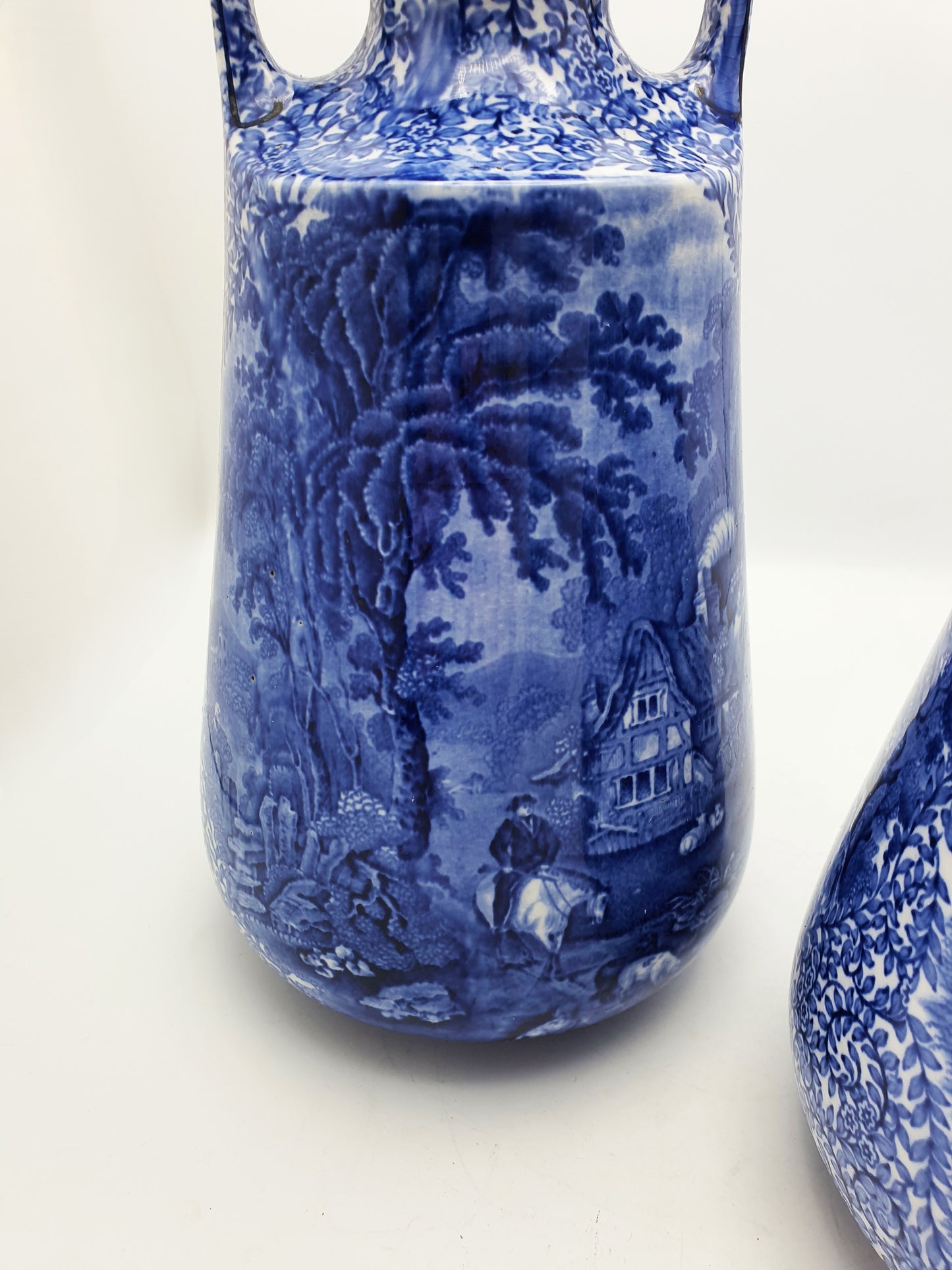 Lovely Large Pair of J. Kent Fenton Blue & White Transferware Vase – circa 1920
