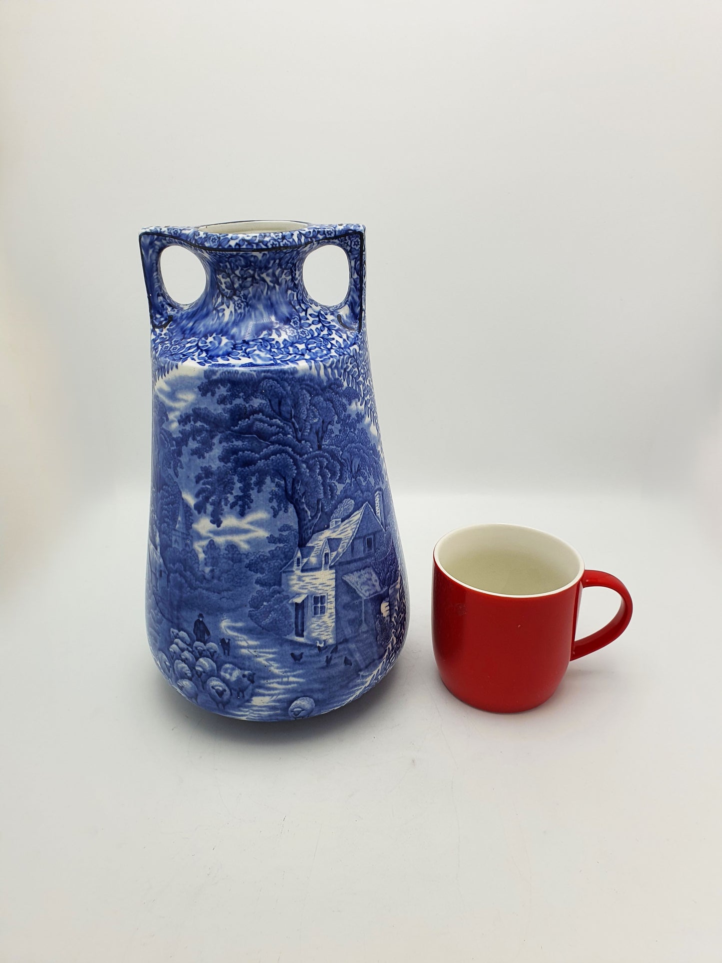 Lovely Large Pair of J. Kent Fenton Blue & White Transferware Vase – circa 1920