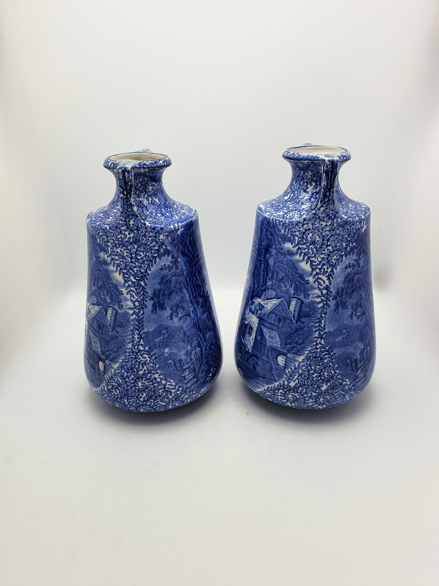 Lovely Large Pair of J. Kent Fenton Blue & White Transferware Vase – circa 1920