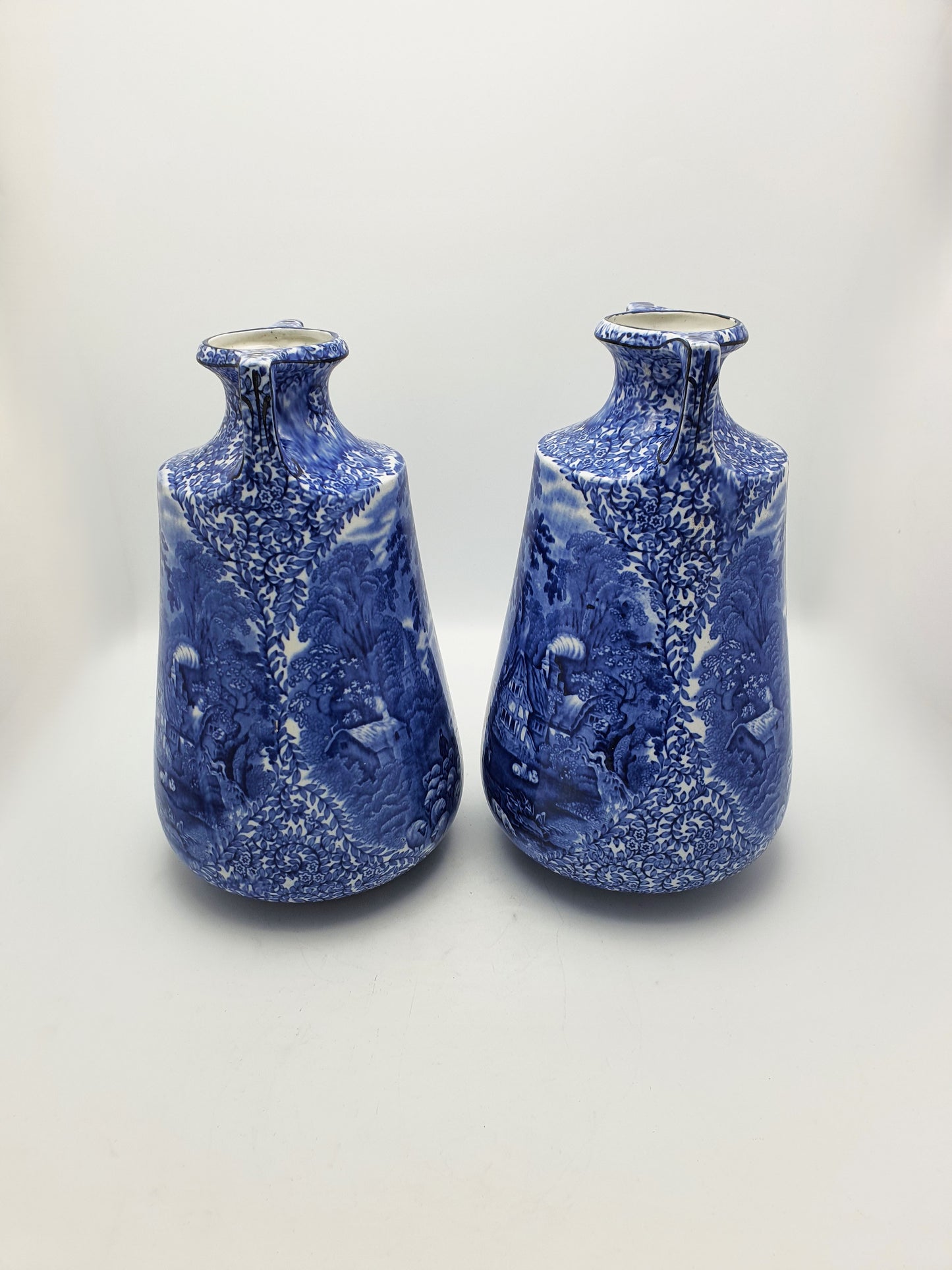 Lovely Large Pair of J. Kent Fenton Blue & White Transferware Vase – circa 1920