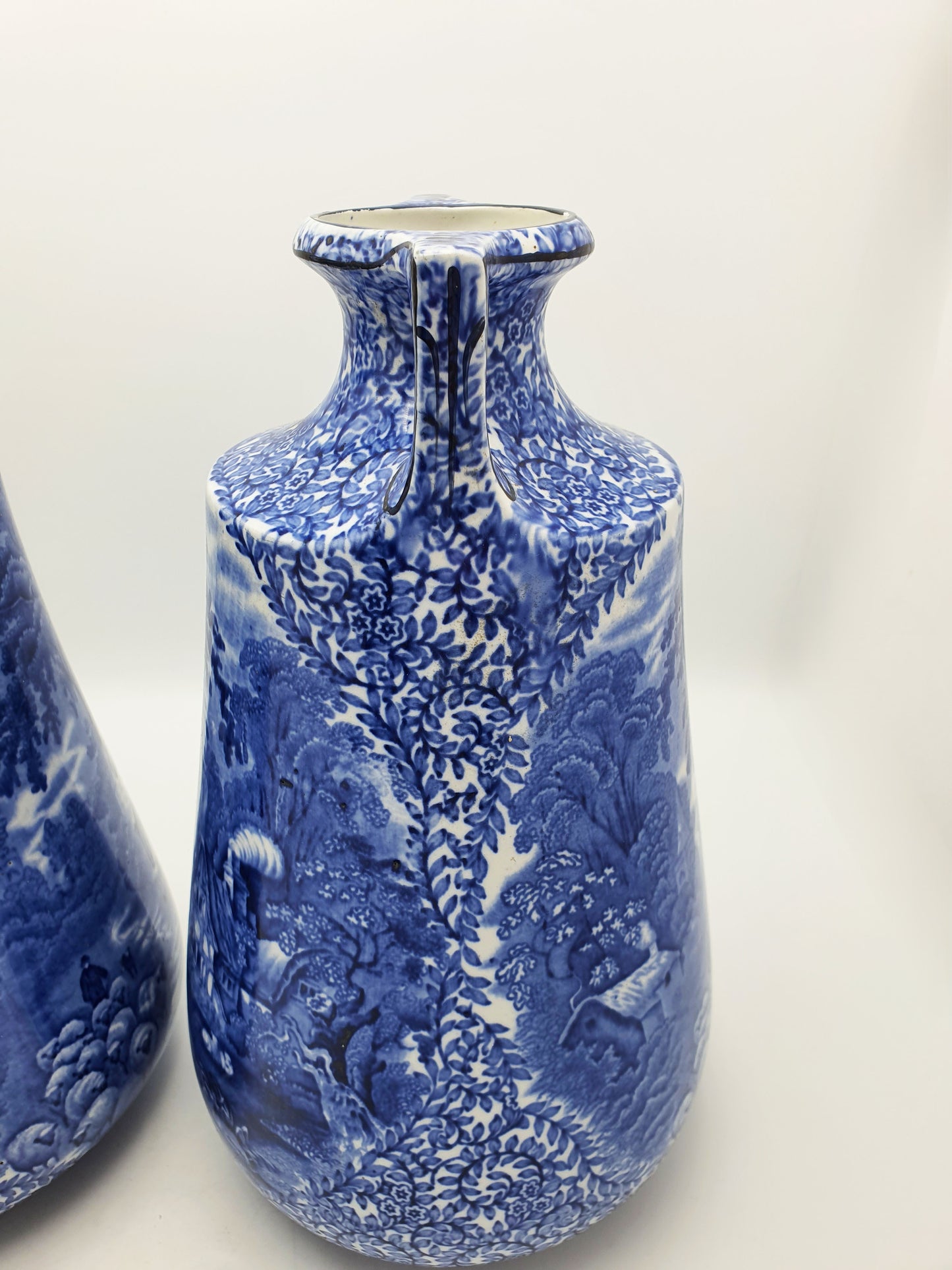 Lovely Large Pair of J. Kent Fenton Blue & White Transferware Vase – circa 1920