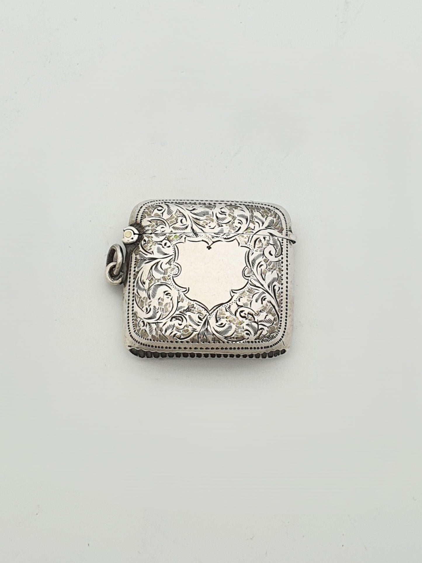 Beautifully Engraved Antique Edwardian Sterling Silver Engraved Vesta Case - 1906