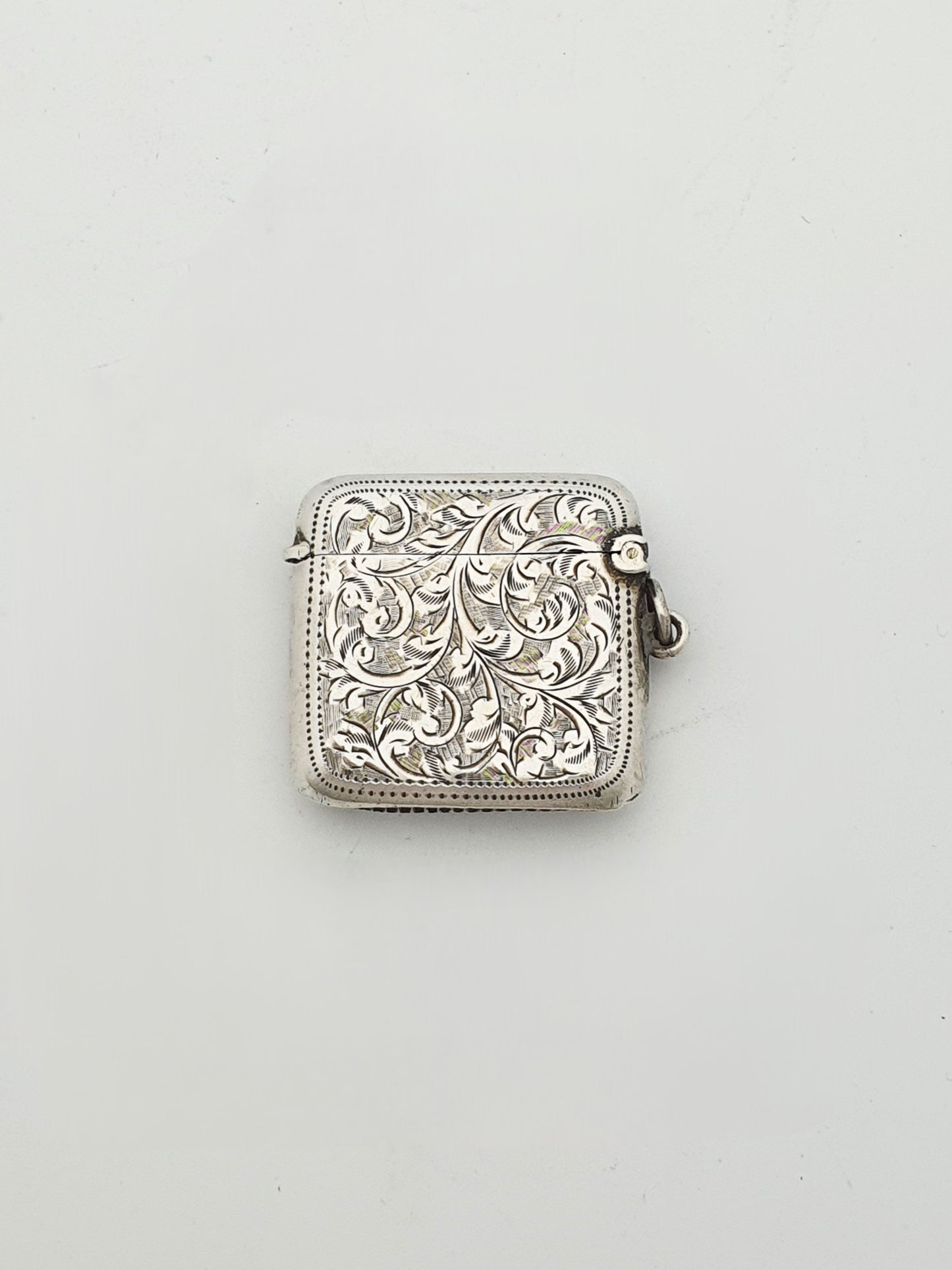 Beautifully Engraved Antique Edwardian Sterling Silver Engraved Vesta Case - 1906