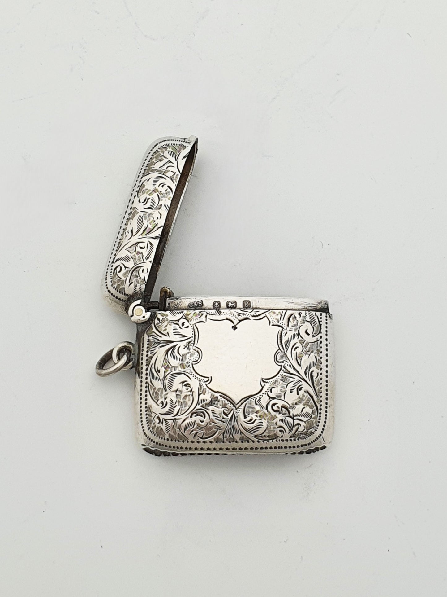 Beautifully Engraved Antique Edwardian Sterling Silver Engraved Vesta Case - 1906
