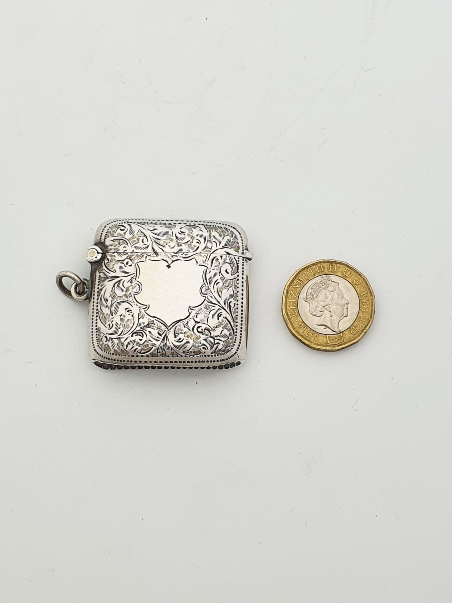 Beautifully Engraved Antique Edwardian Sterling Silver Engraved Vesta Case - 1906
