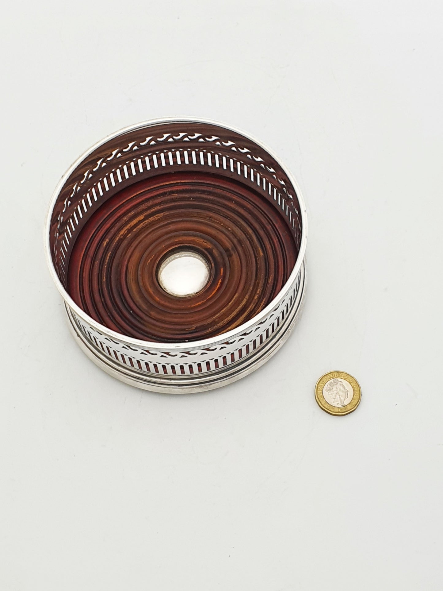 Pair of Antique Silver Plate and Mahogany Wine Coasters – circa 1920