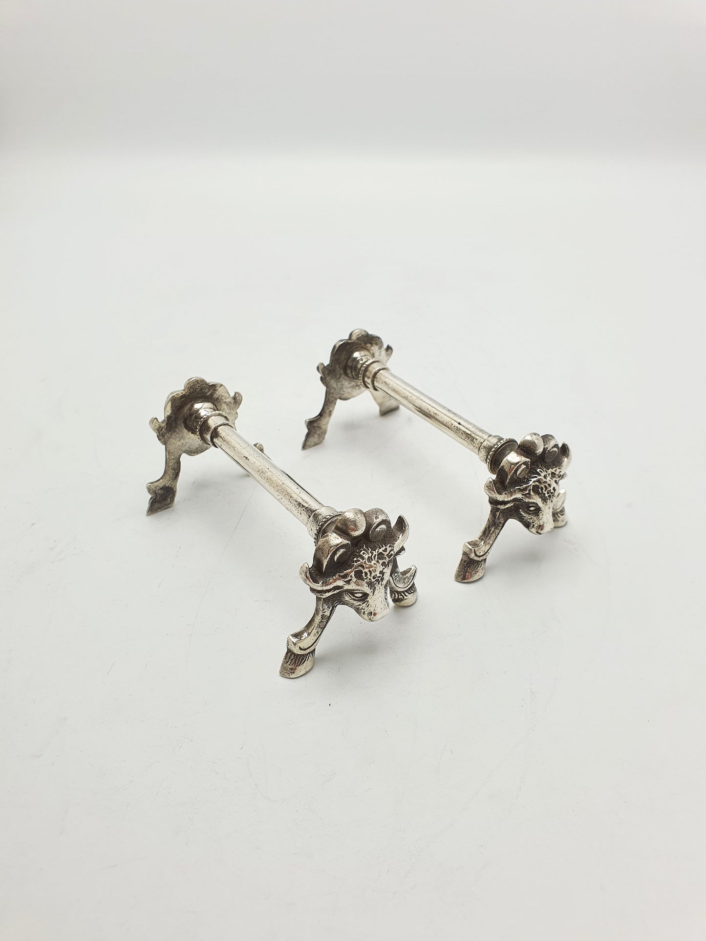 Pair of Nice Antique Victorian Silver Plated Bull Head Knife Rests – circa 1880