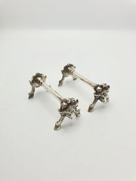 Pair of Nice Antique Victorian Silver Plated Bull Head Knife Rests – circa 1880