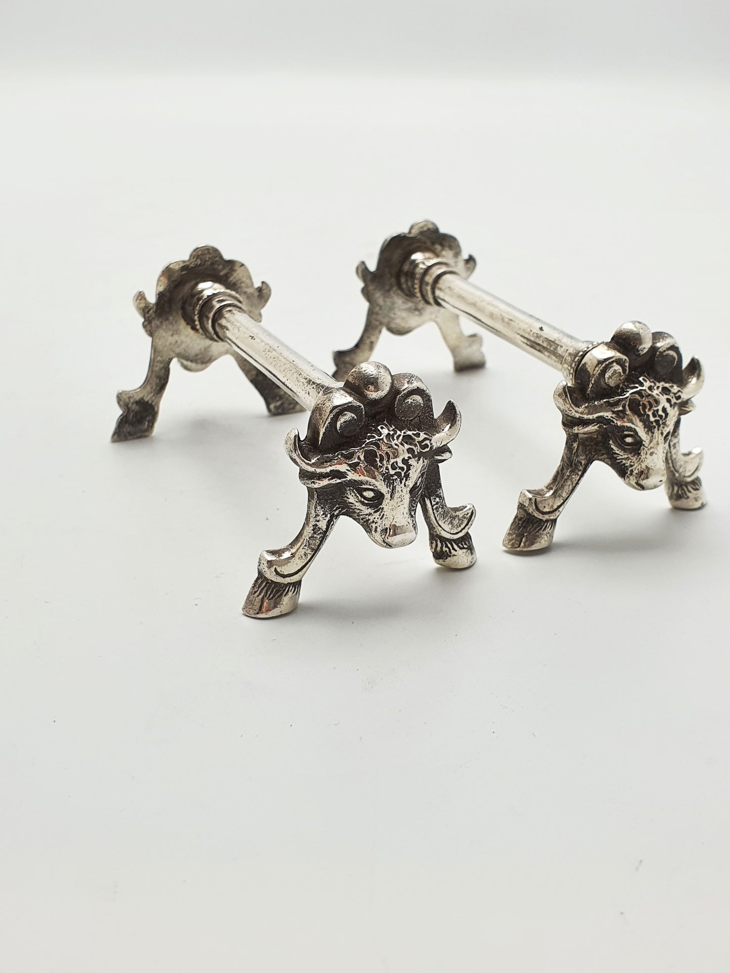 Pair of Nice Antique Victorian Silver Plated Bull Head Knife Rests – circa 1880