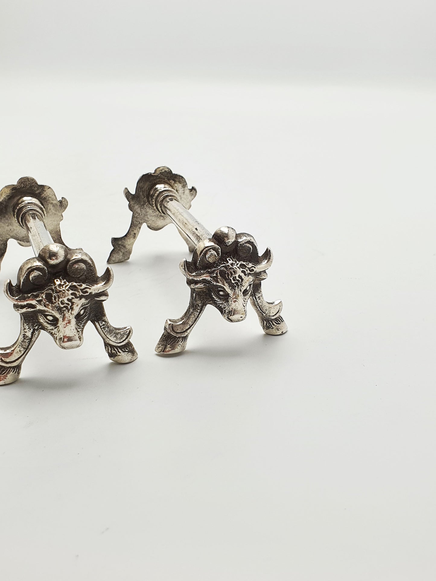 Pair of Nice Antique Victorian Silver Plated Bull Head Knife Rests – circa 1880