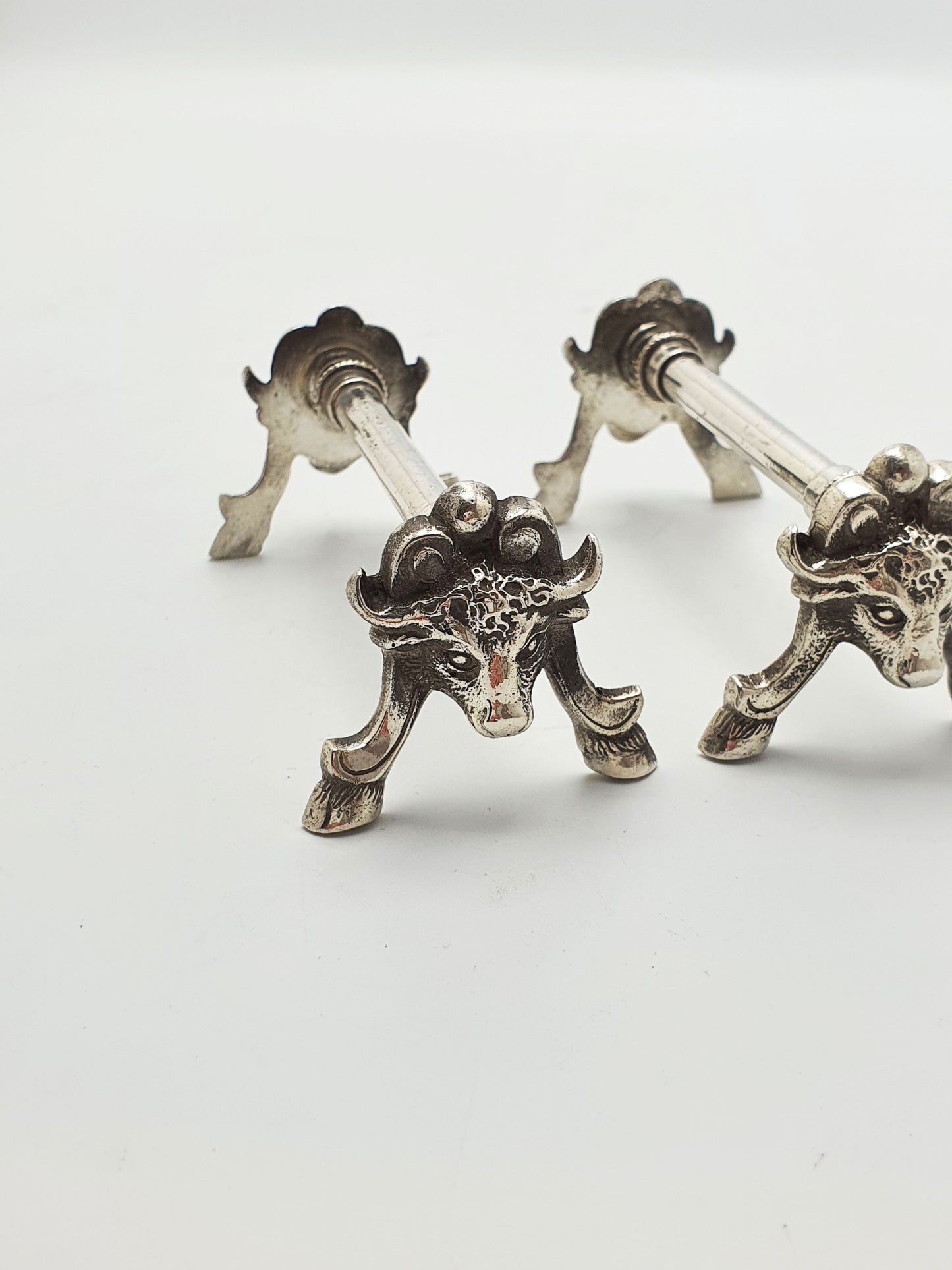 Pair of Nice Antique Victorian Silver Plated Bull Head Knife Rests – circa 1880