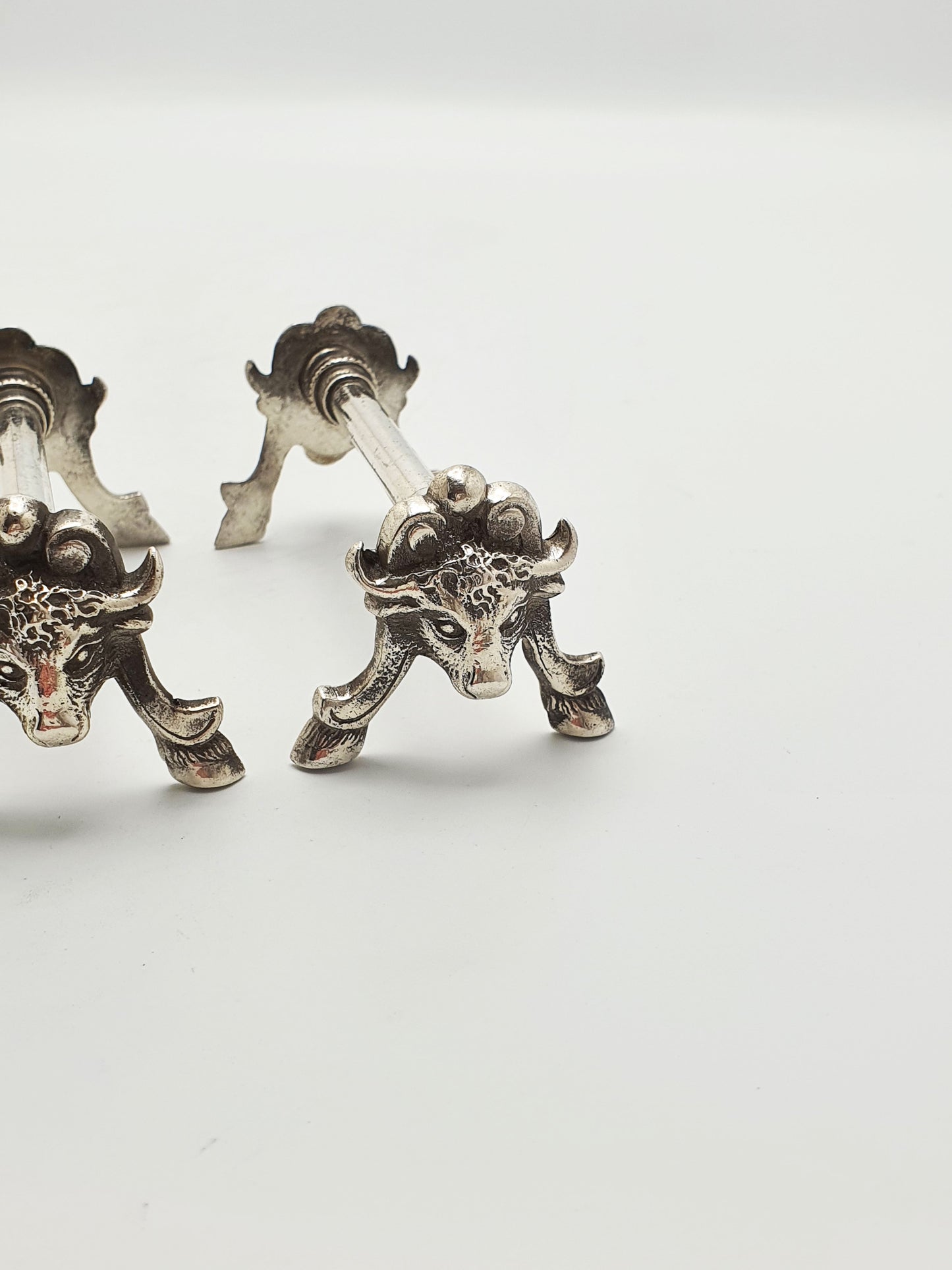 Pair of Nice Antique Victorian Silver Plated Bull Head Knife Rests – circa 1880