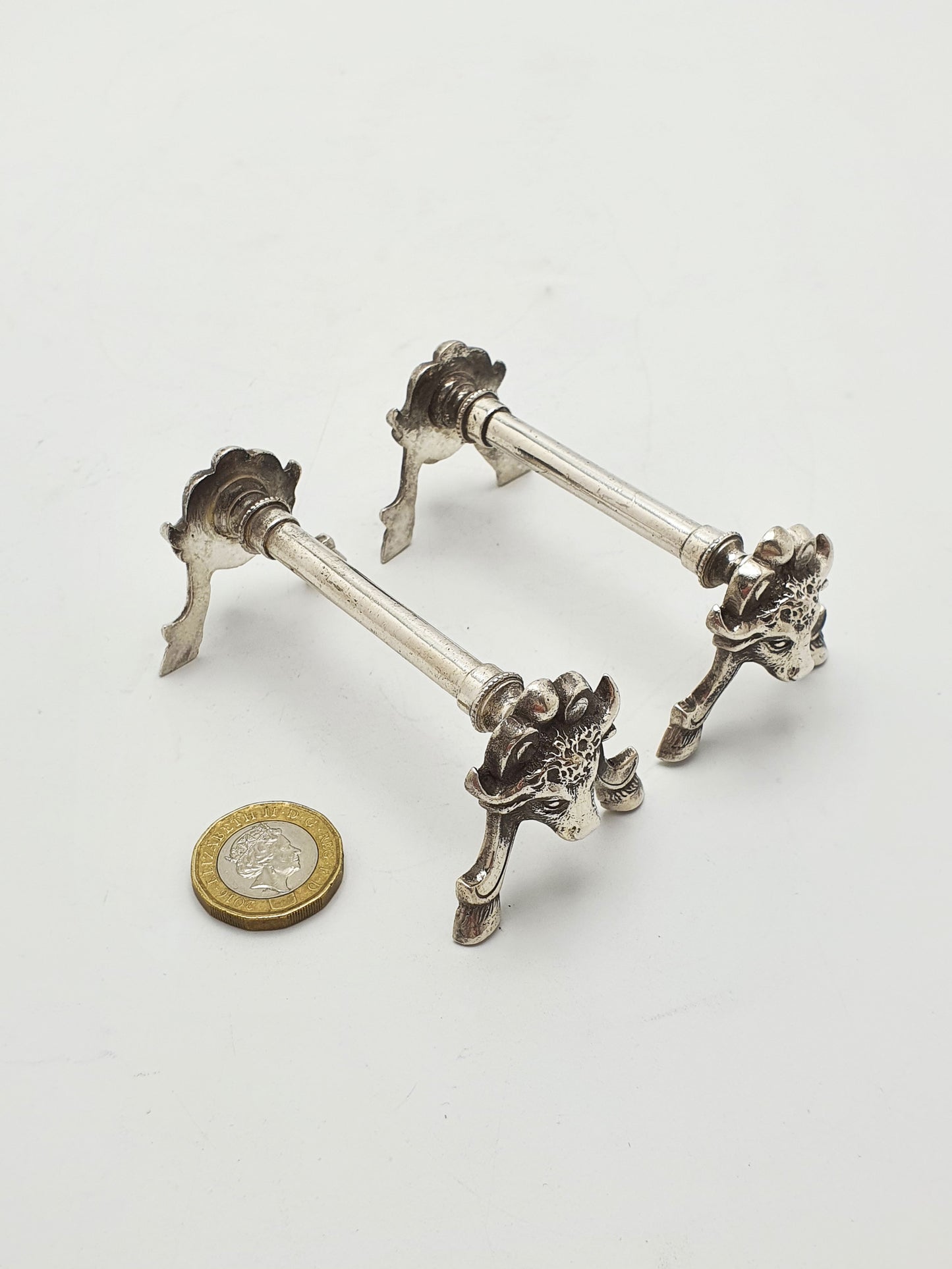 Pair of Nice Antique Victorian Silver Plated Bull Head Knife Rests – circa 1880
