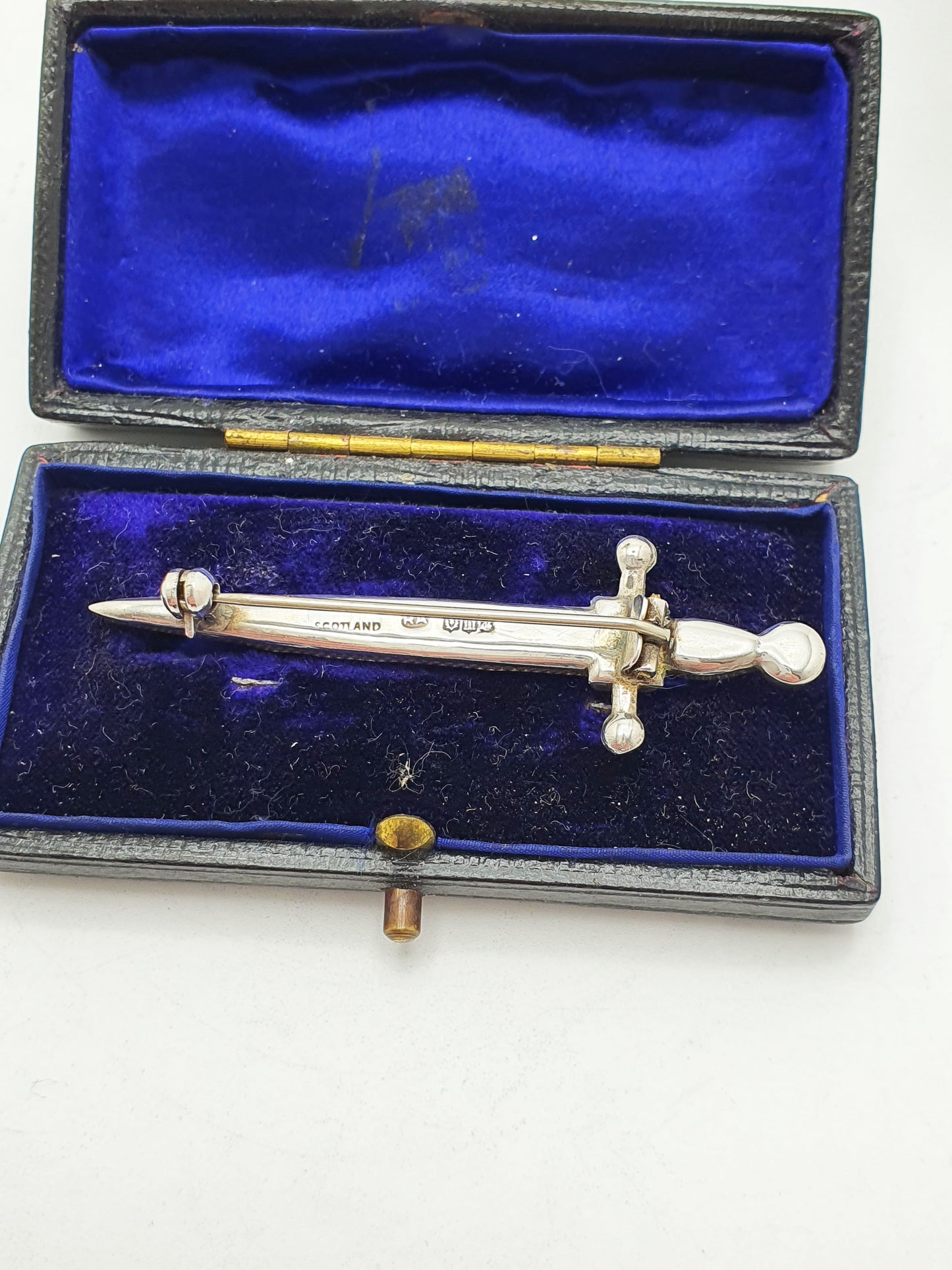 Scottish Sterling Silver Dirk Kilt Pin With Hardstone Inlays – 1960