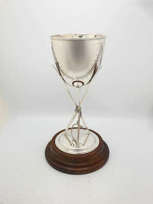 Antique Edwardian Silver Plated Rowing Trophy Cup with Oar Decoration – circa 1905