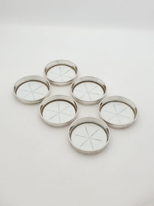 Set of 6 Birks Sterling Silver And Glass Coasters – circa 1920