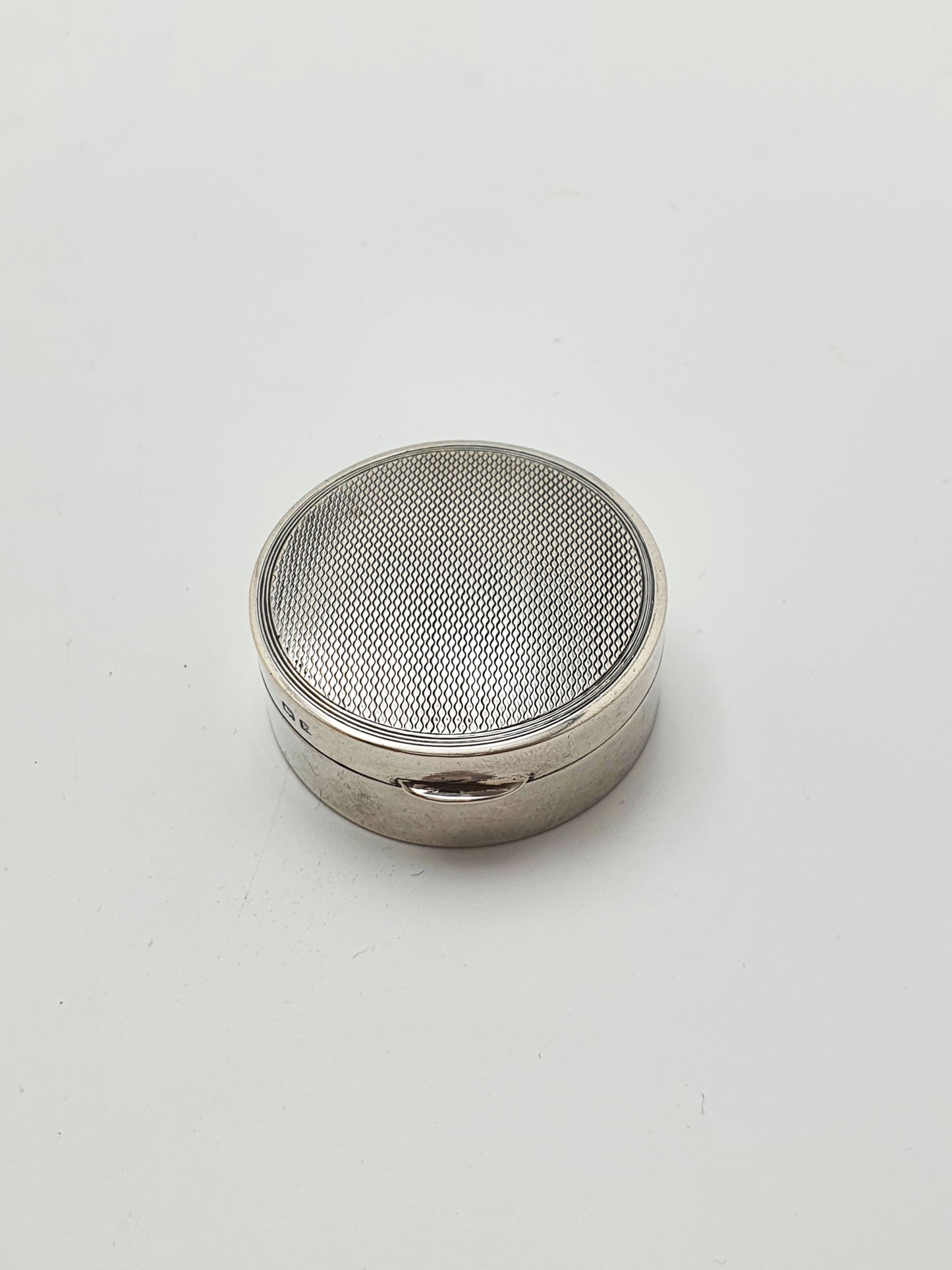 Art Deco Sterling Silver Pill Box with Engine Turned Top - 1929