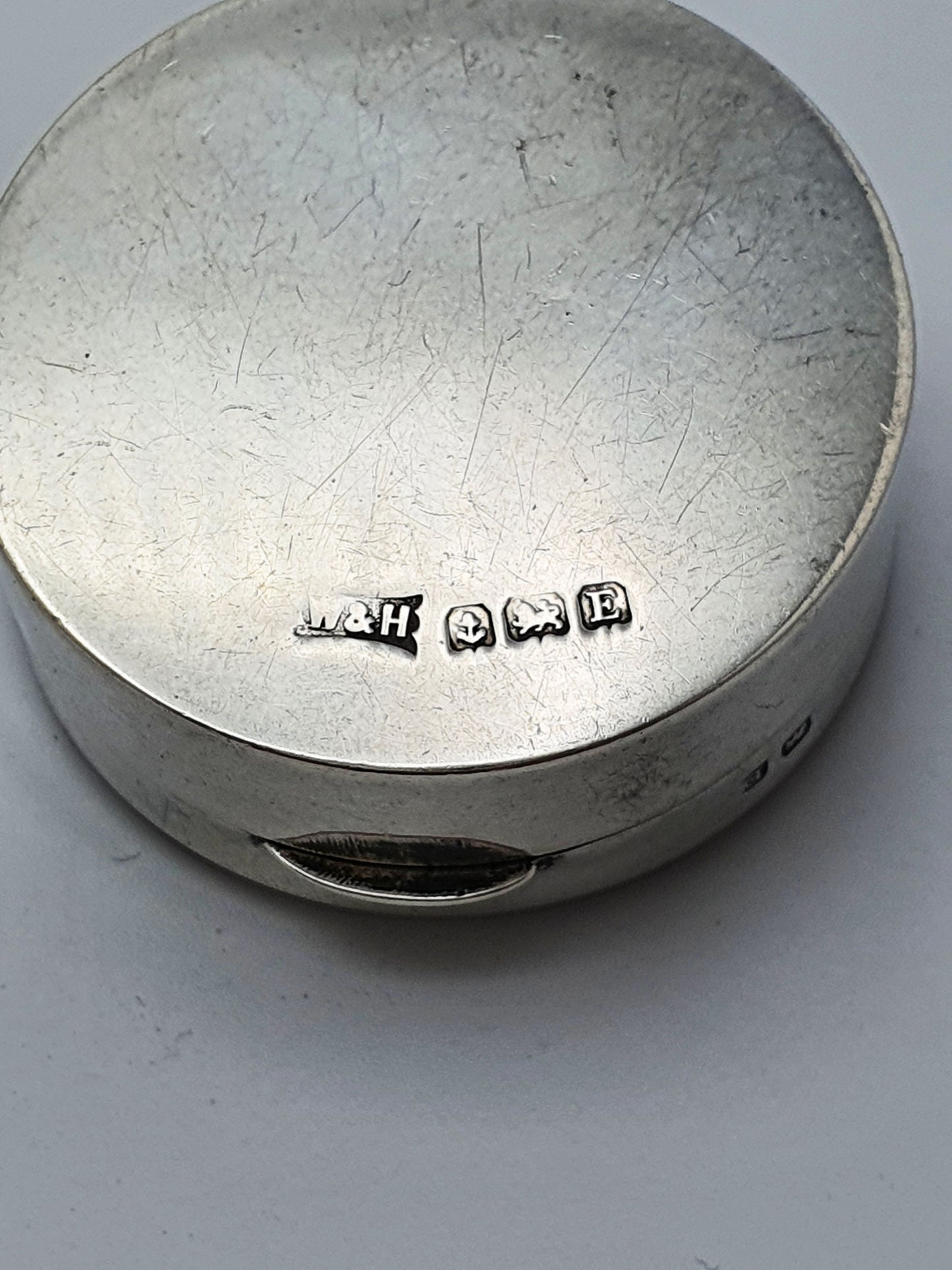 Art Deco Sterling Silver Pill Box with Engine Turned Top - 1929