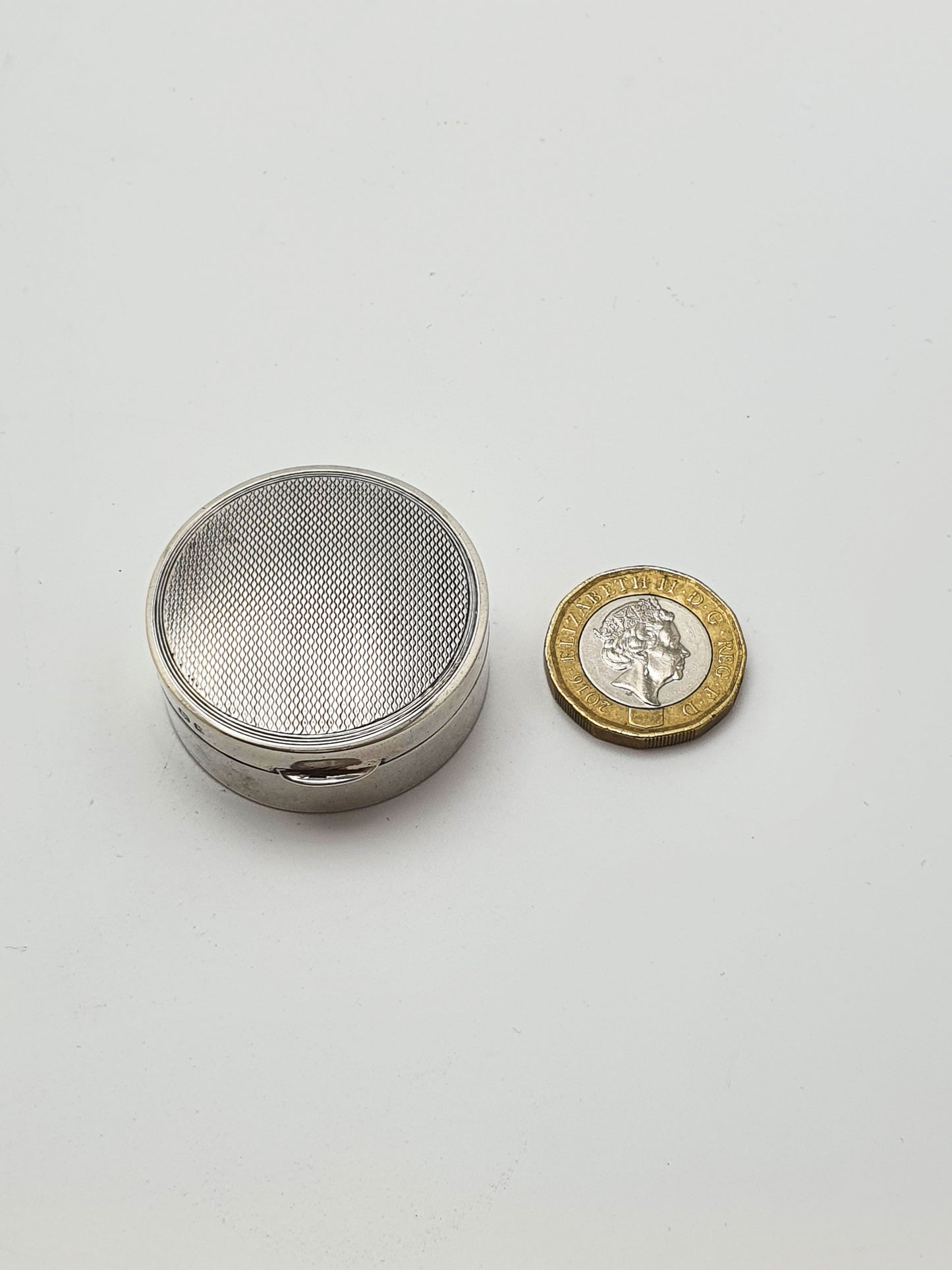 Art Deco Sterling Silver Pill Box with Engine Turned Top - 1929
