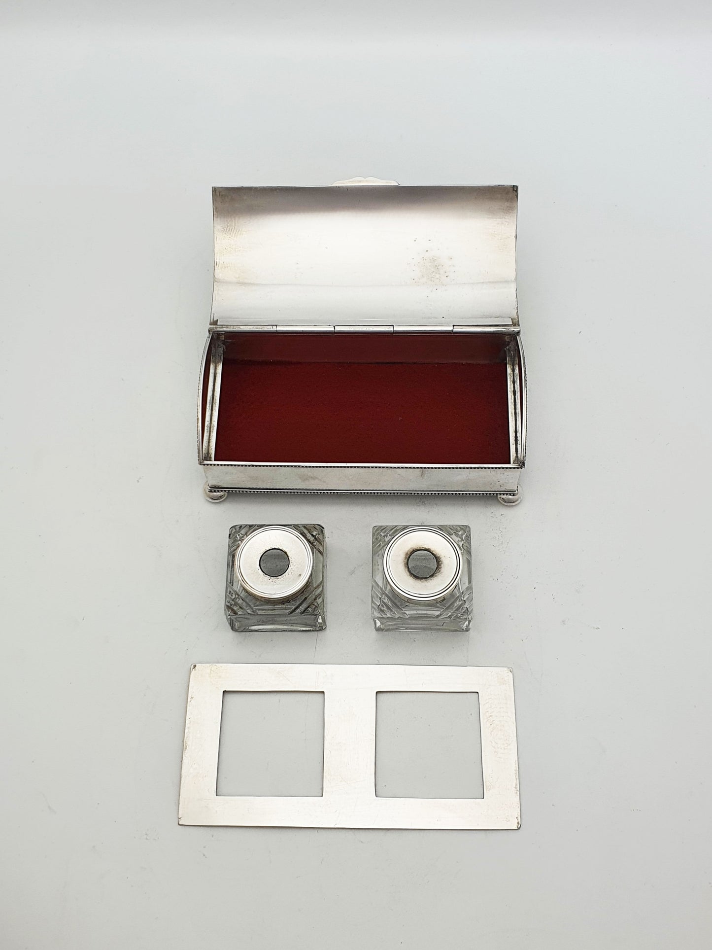 Antique Edwardian Silver Plated Double Inkstand With Cut Glass Inkwells – circa 1905