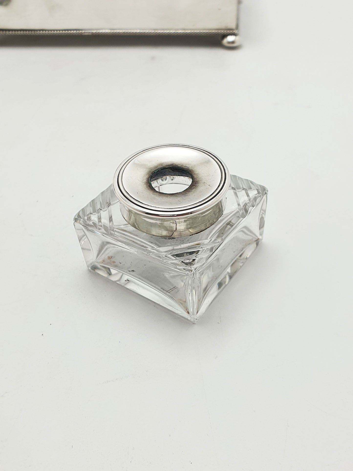 Antique Edwardian Silver Plated Double Inkstand With Cut Glass Inkwells – circa 1905