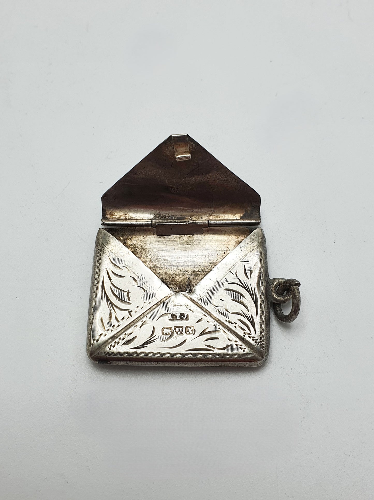 Antique Edwardian Sterling Silver Engraved Stamp Case - 1910
