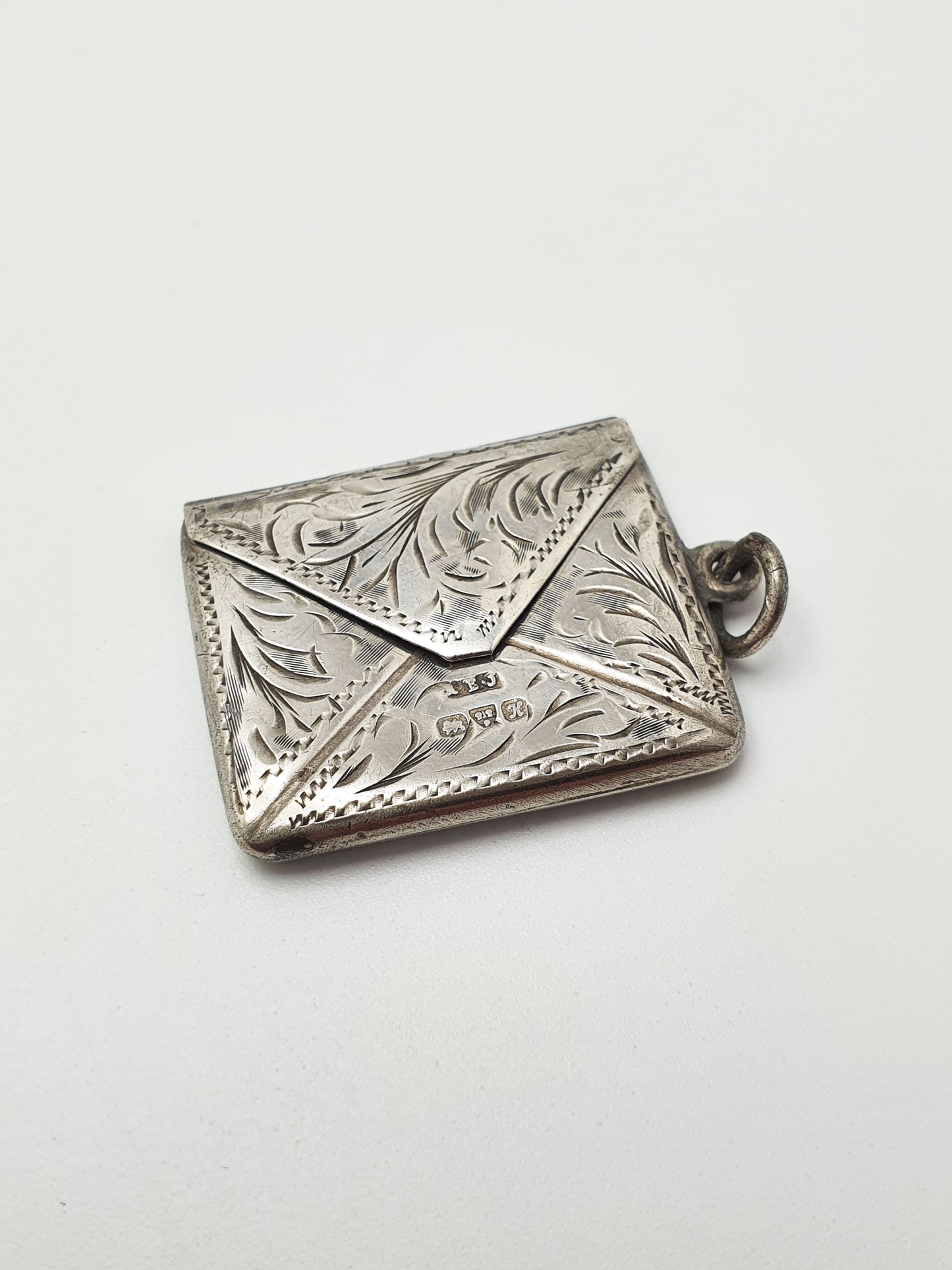 Antique Edwardian Sterling Silver Engraved Stamp Case - 1910