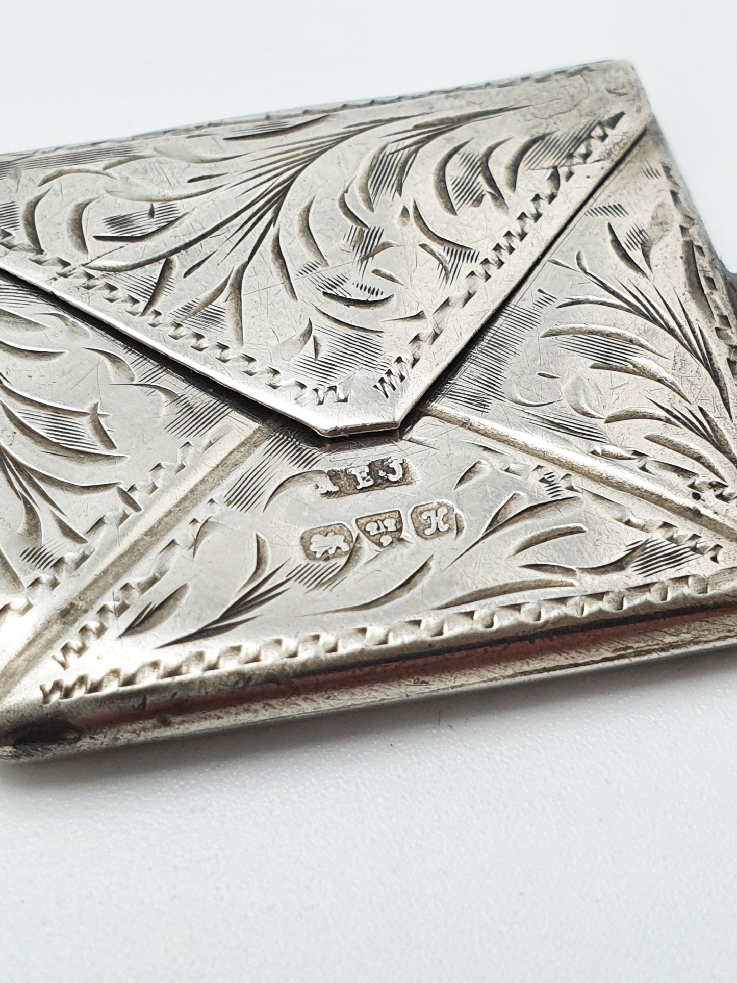 Antique Edwardian Sterling Silver Engraved Stamp Case - 1910