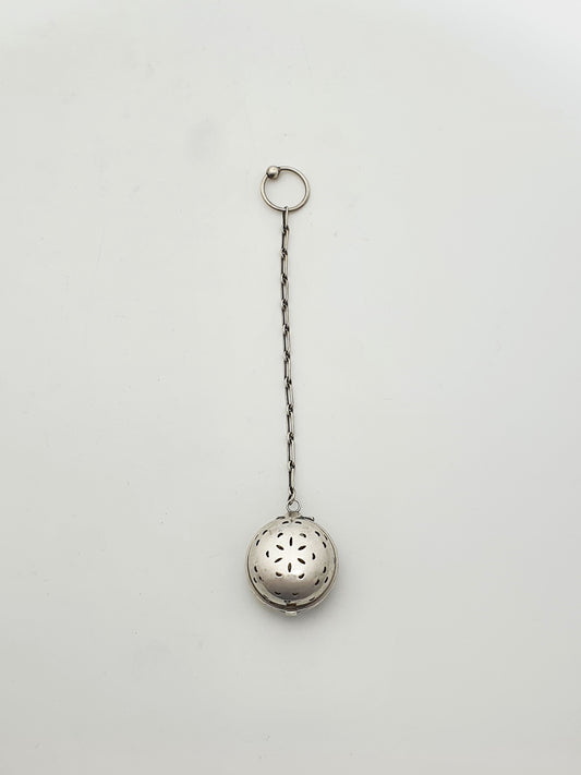 Nice Vintage Sterling Silver Pierced Tea Infuser Ball With Chain – circa 1950
