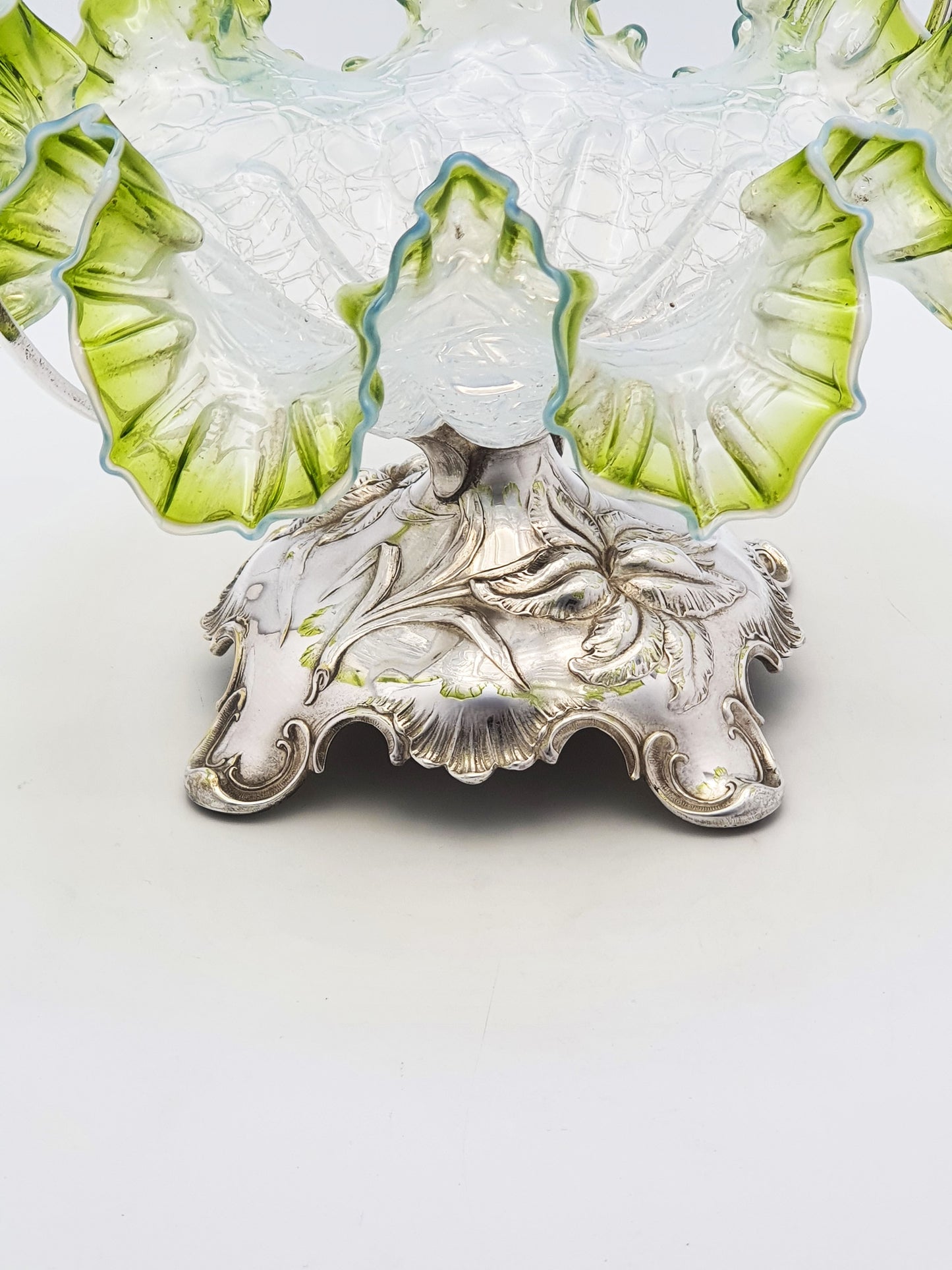 Art Nouveau WMF Silver Plated Centrepiece With Green Vaseline Glass – circa 1900