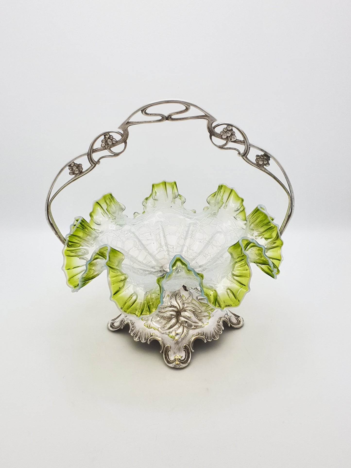 Art Nouveau WMF Silver Plated Centrepiece With Green Vaseline Glass – circa 1900