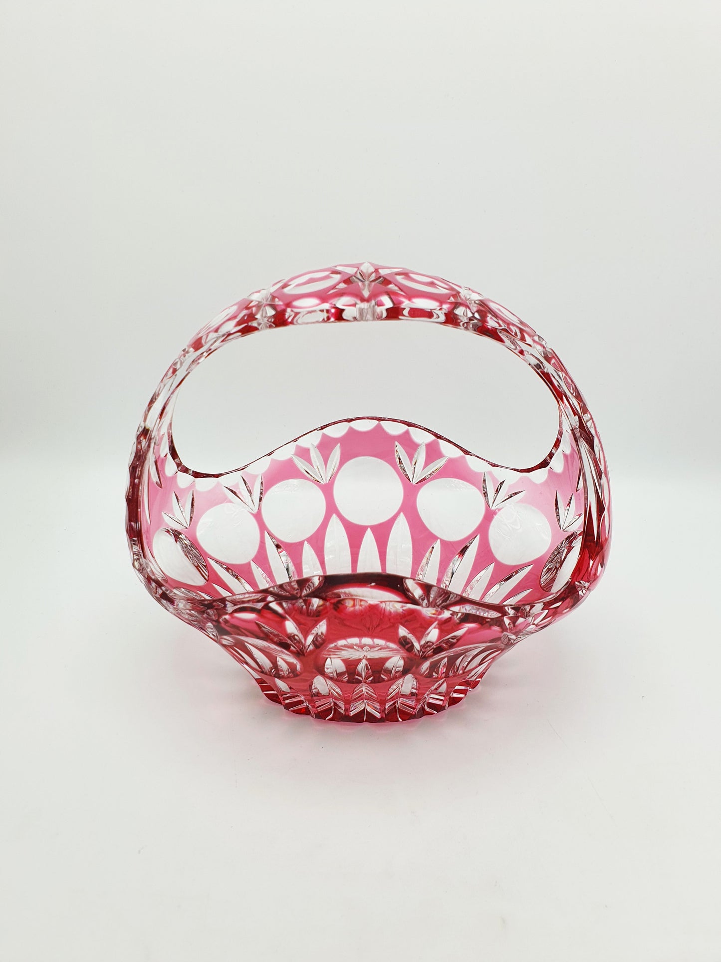 Lovely Vintage Cut Crystal Cranberry Basket Bowl – circa 1960