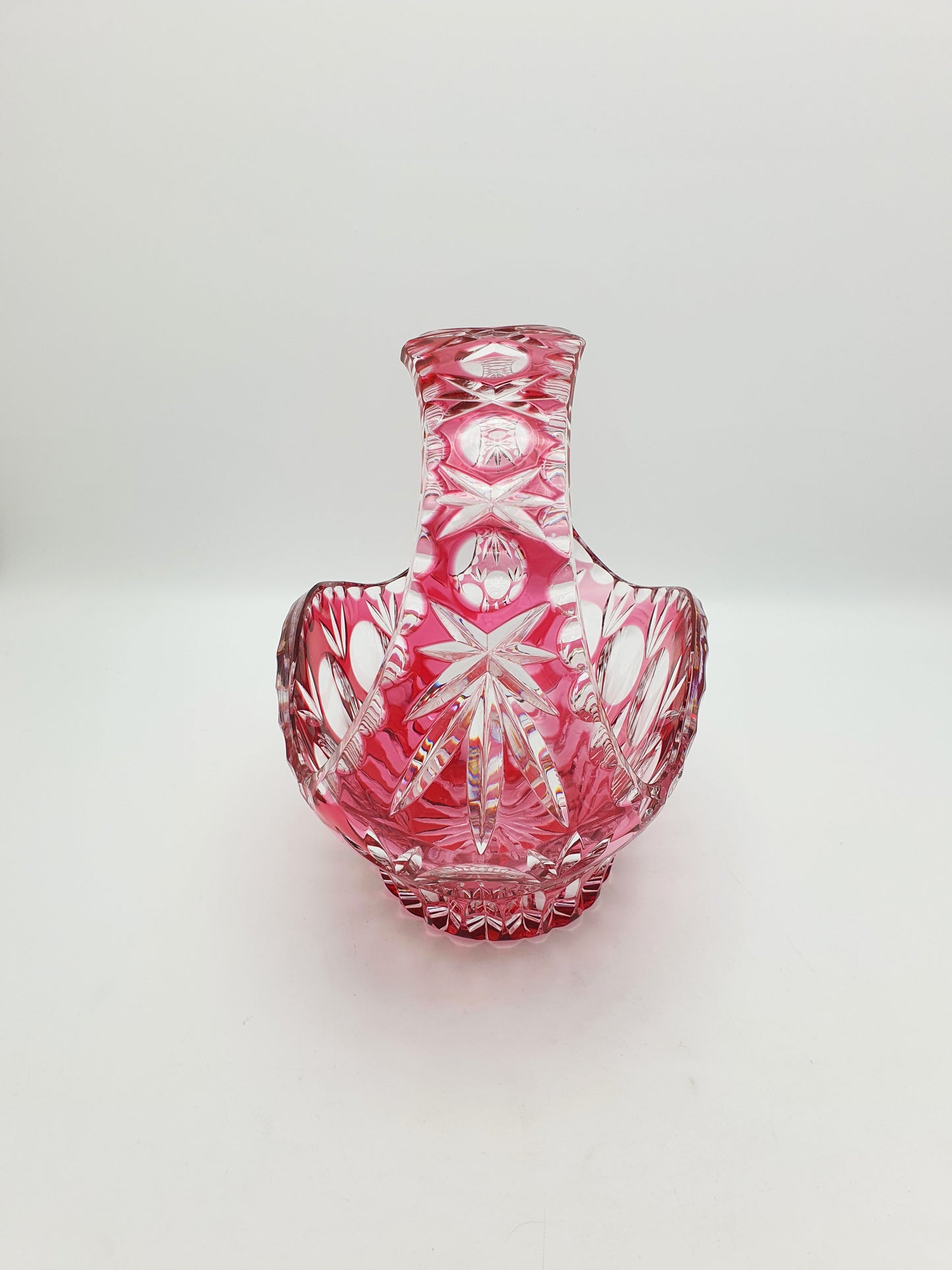 Lovely Vintage Cut Crystal Cranberry Basket Bowl – circa 1960