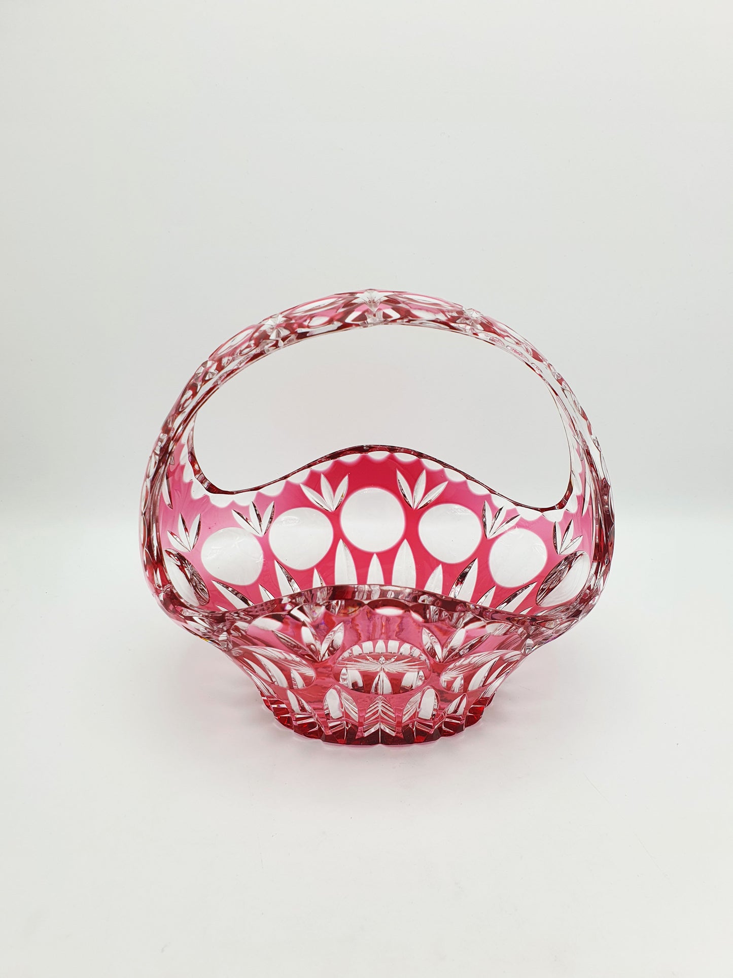 Lovely Vintage Cut Crystal Cranberry Basket Bowl – circa 1960