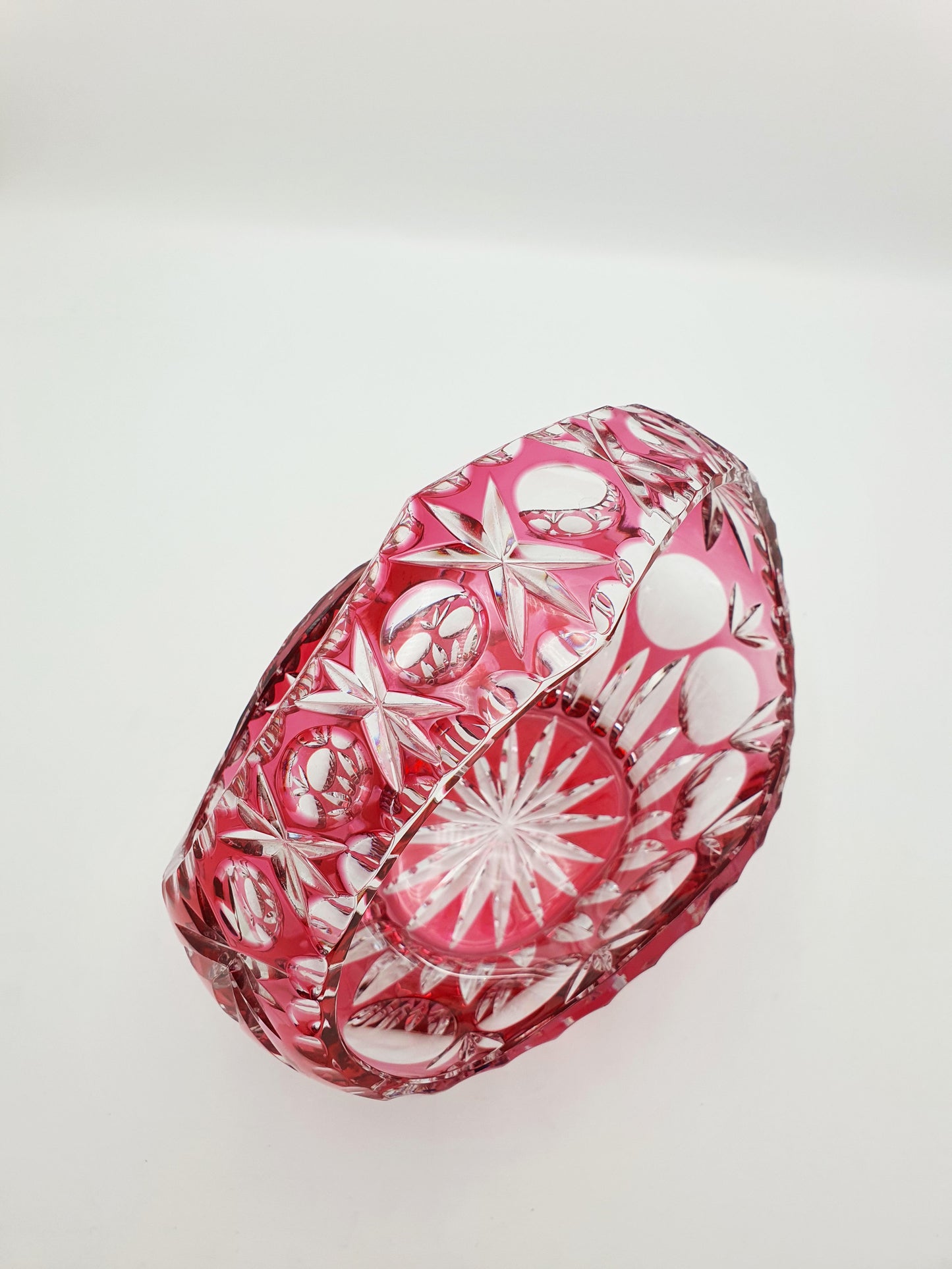 Lovely Vintage Cut Crystal Cranberry Basket Bowl – circa 1960