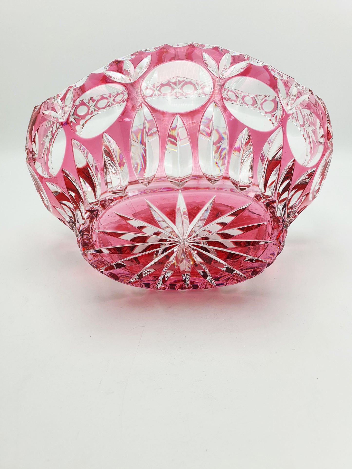 Lovely Vintage Cut Crystal Cranberry Basket Bowl – circa 1960