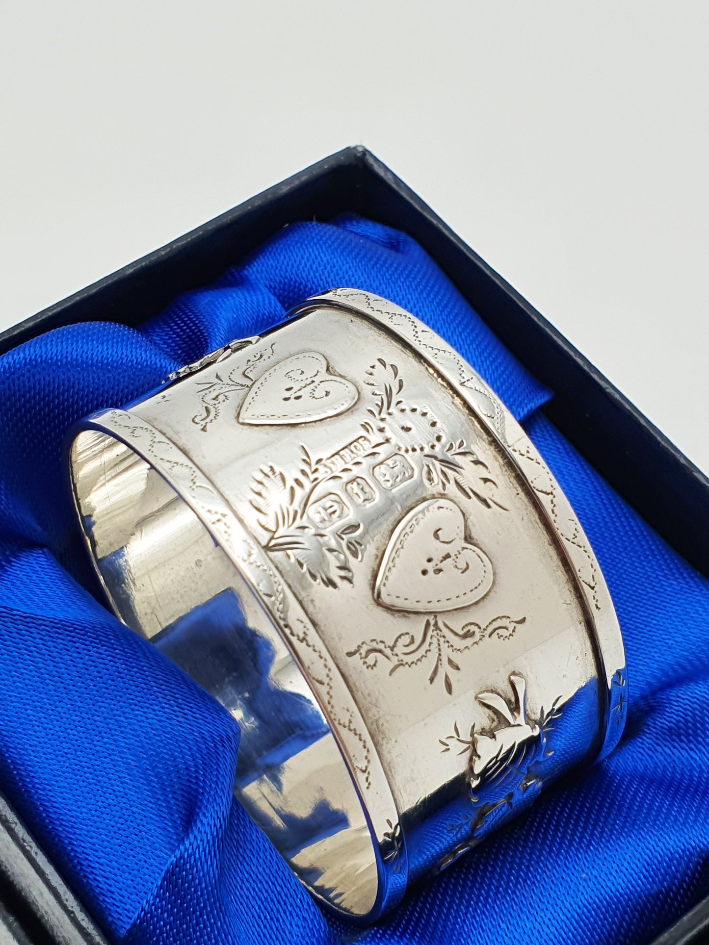Gorgeous Antique Victorian Sterling Silver Love Token Napkin Ring - 1893