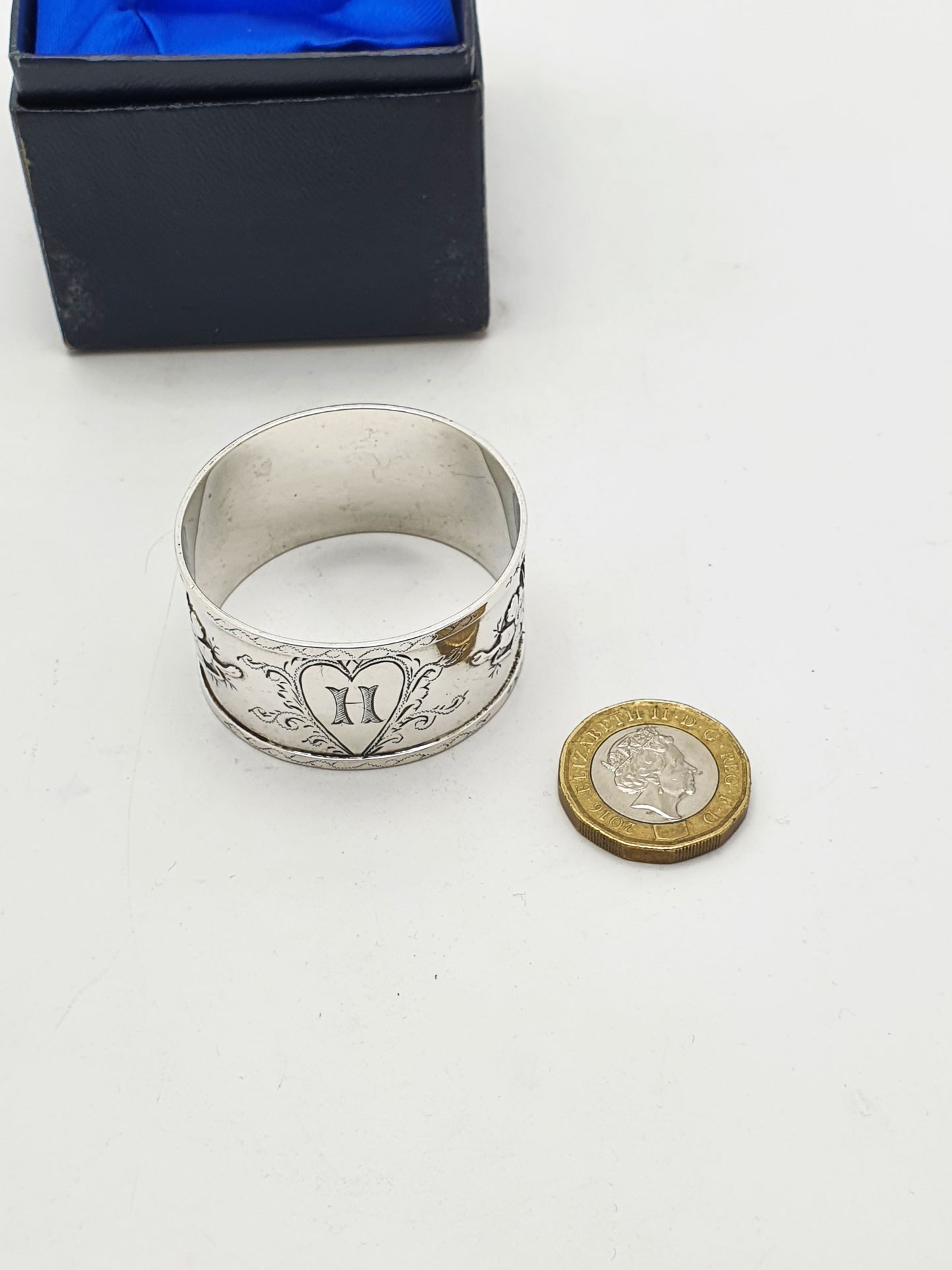 Gorgeous Antique Victorian Sterling Silver Love Token Napkin Ring - 1893