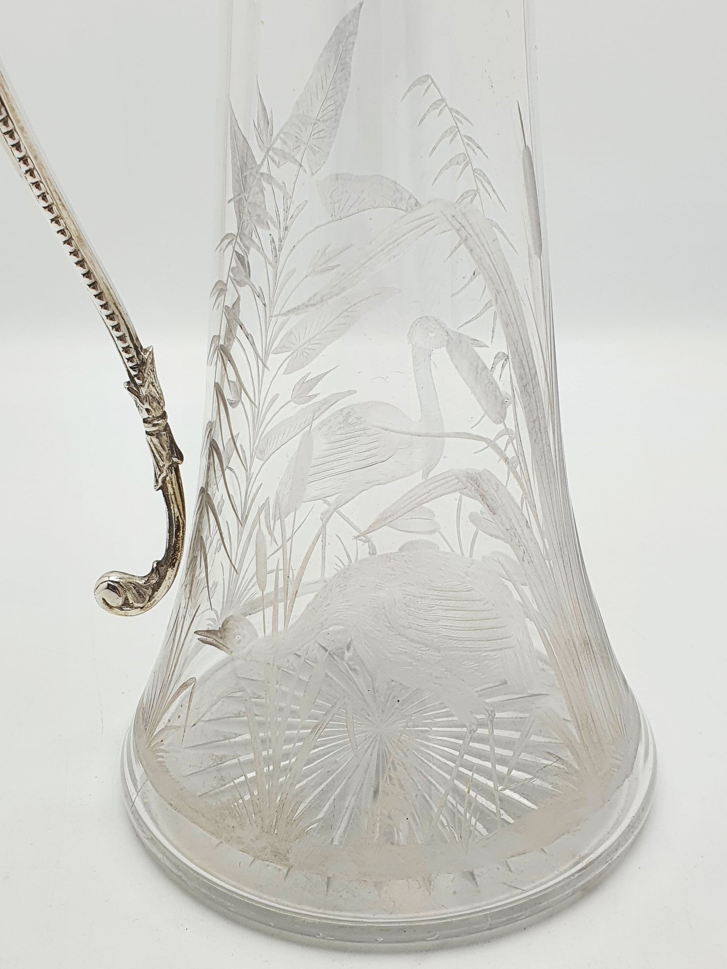 Splendid Grand Tour Etched Glass Claret Jug With Helmet Finial – circa 1870