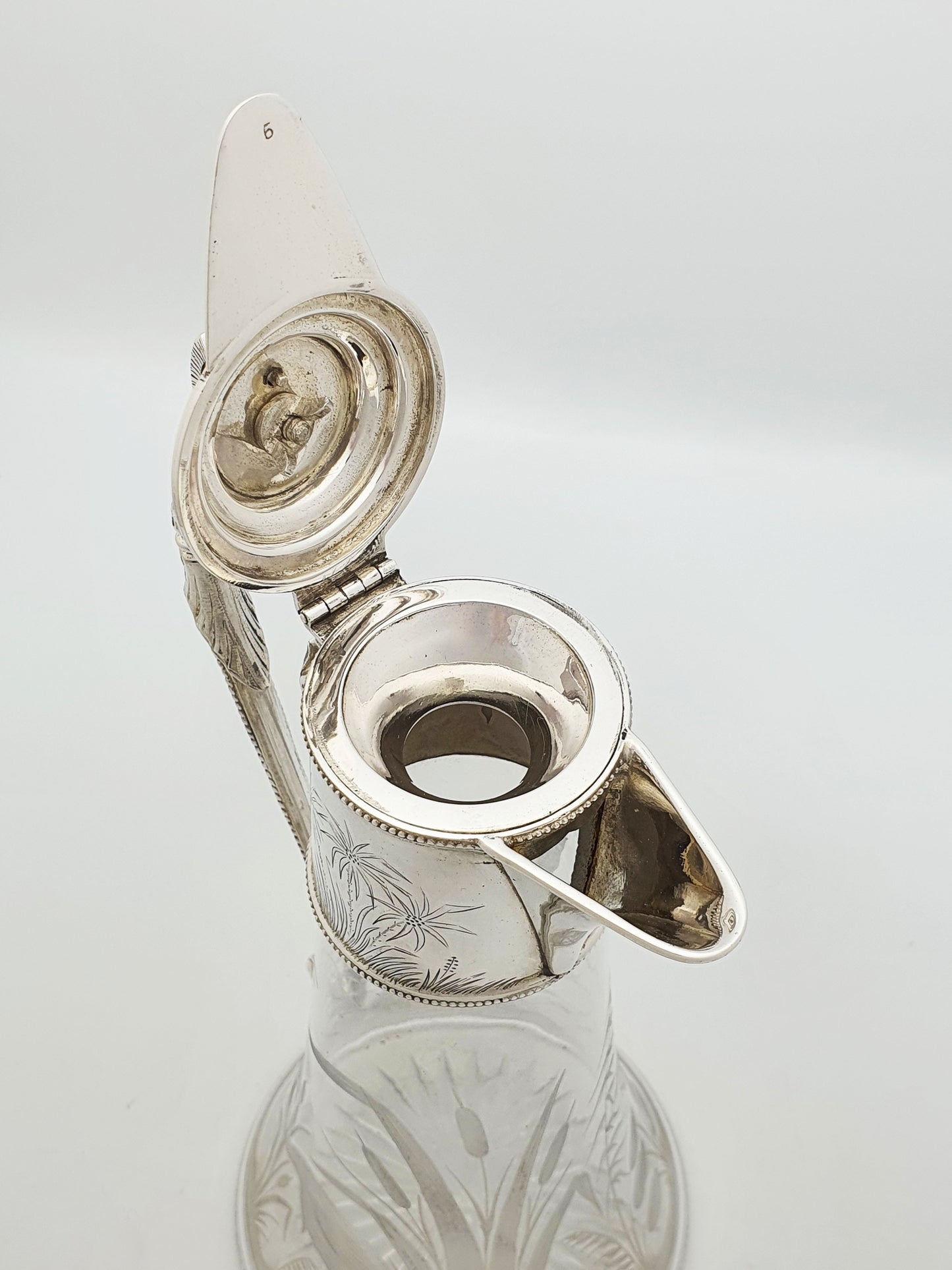 Splendid Grand Tour Etched Glass Claret Jug With Helmet Finial – circa 1870