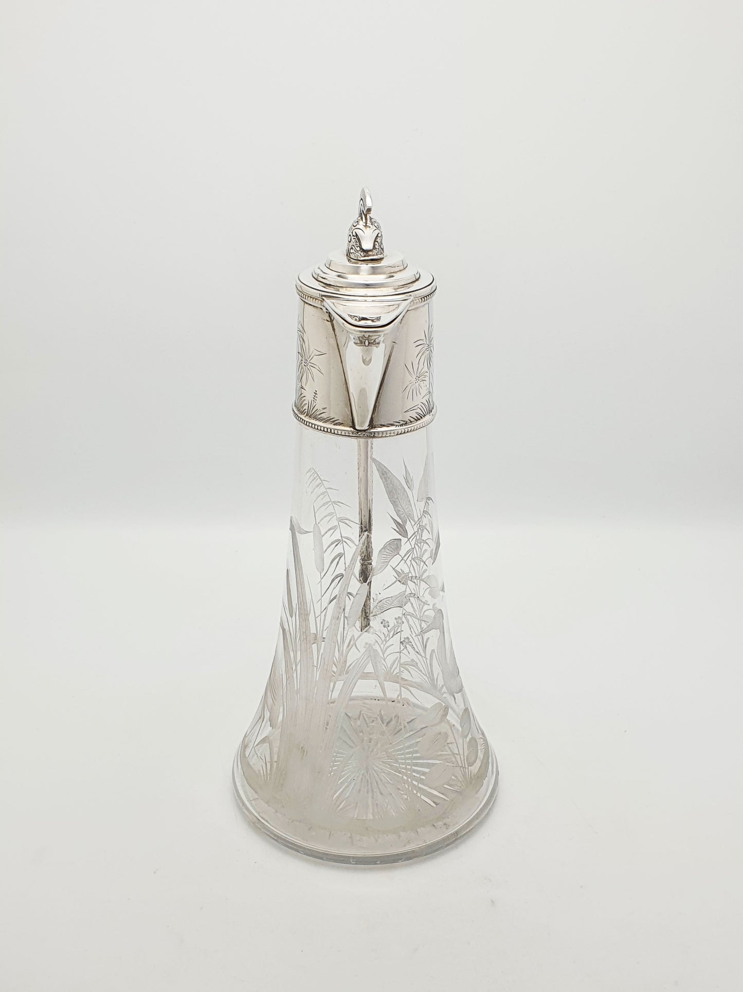 Splendid Grand Tour Etched Glass Claret Jug With Helmet Finial – circa 1870